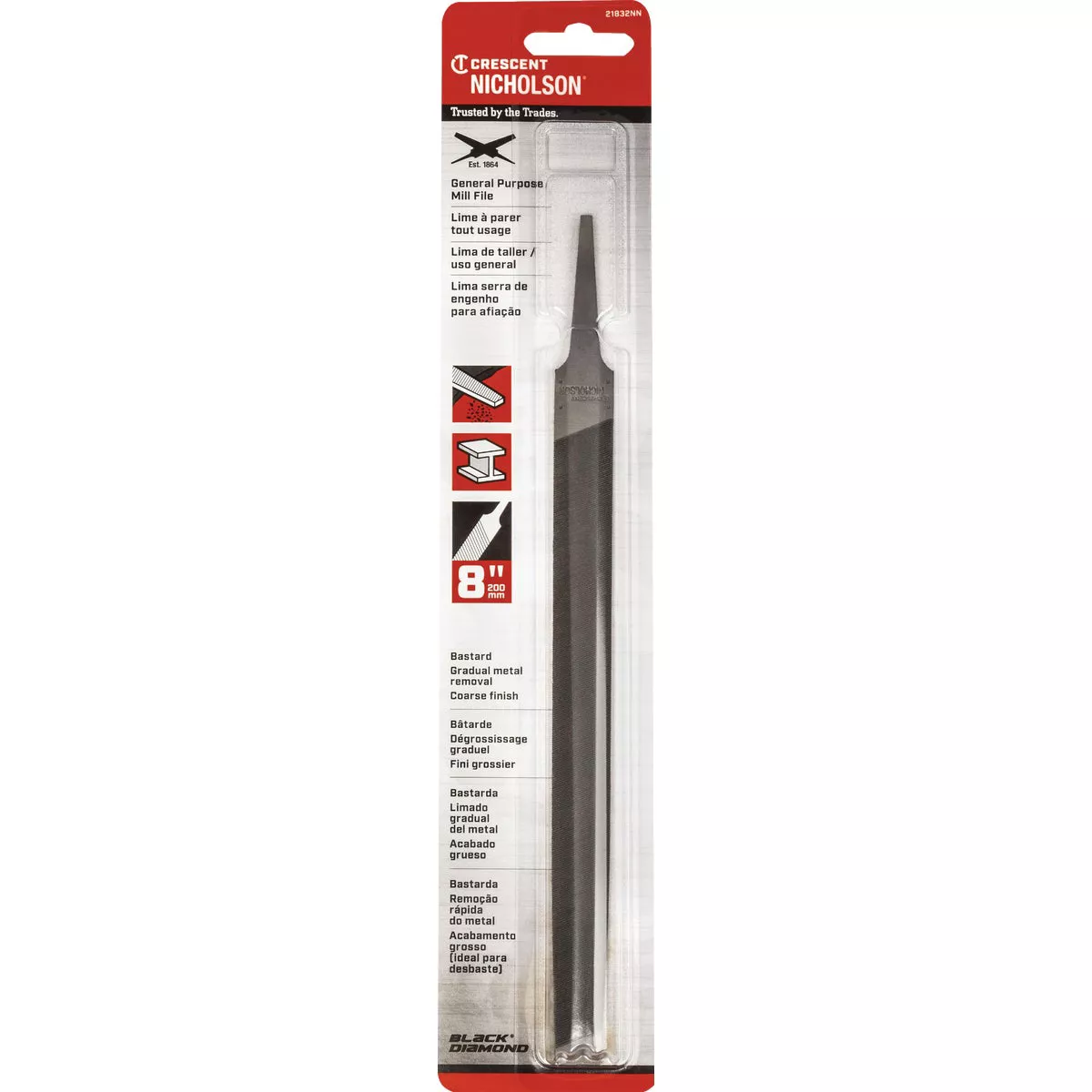 Nicholson 8 In. Mill Bastard File without Handle