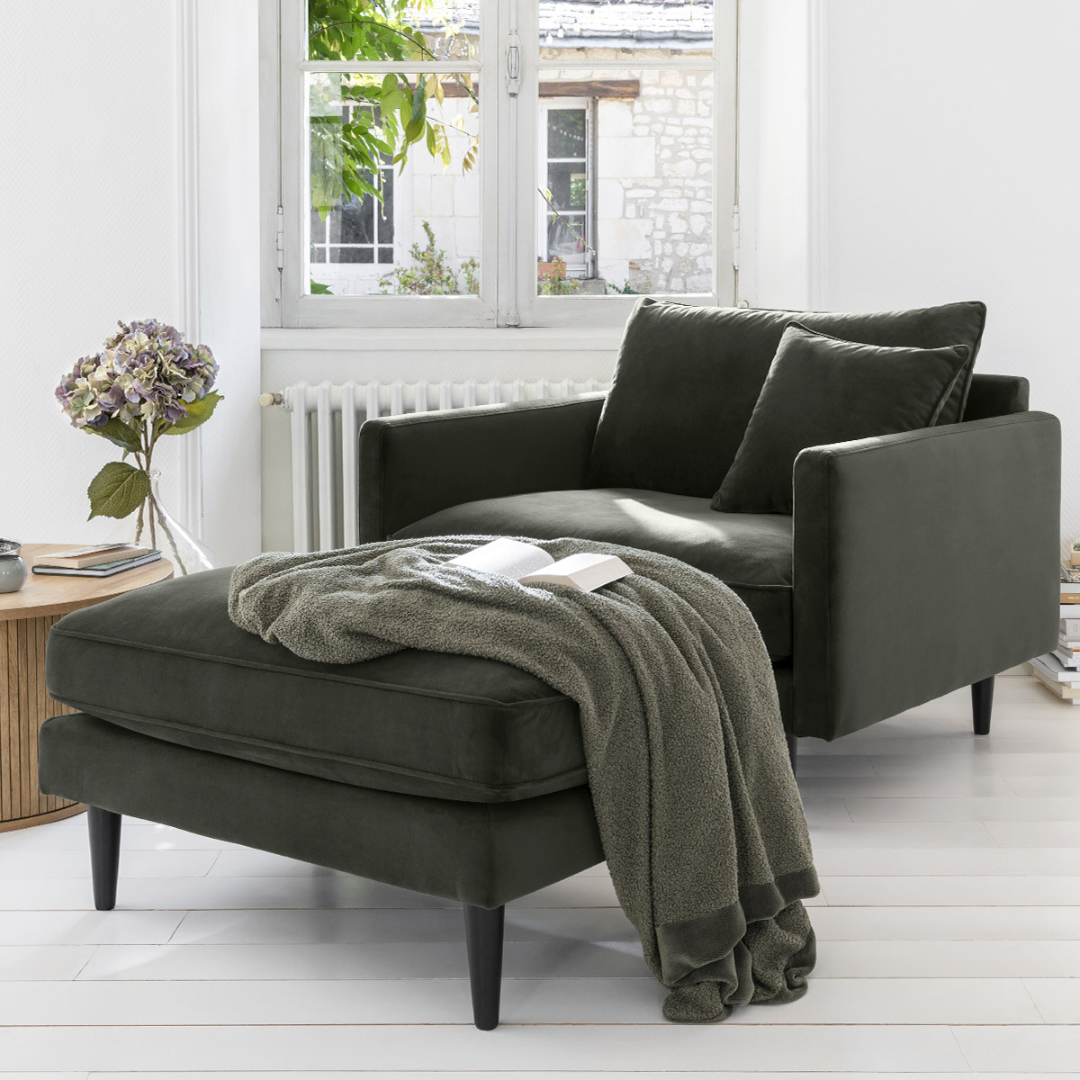 Armchair XL "Candice" Velvet, Khaki green