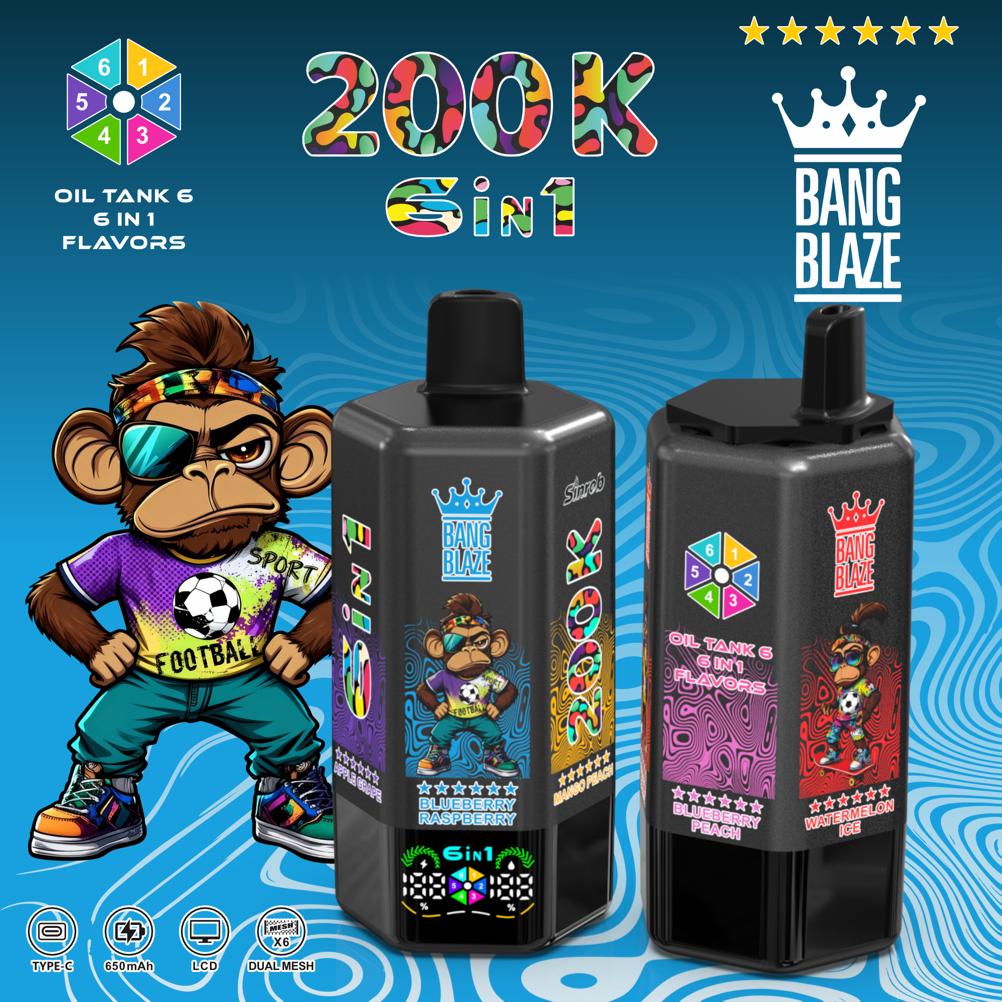 BANG BLAZE 200KPuffs Vape – 6-in-1 Flavor