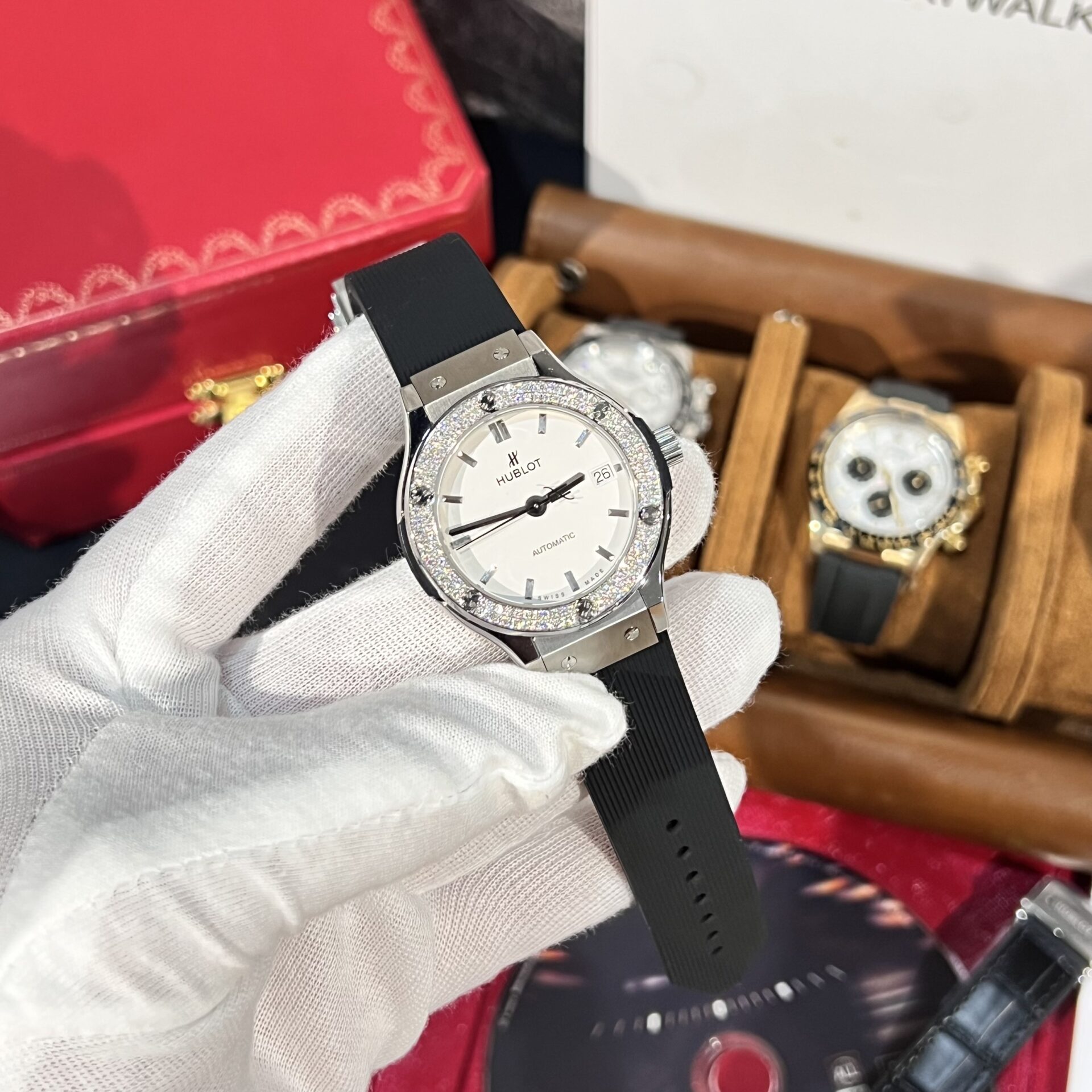 Hublot Replica 11 Watch Classic Fusion Titanium White Dial With Moissanite Bezel 38mm - Elite Watch Atelier