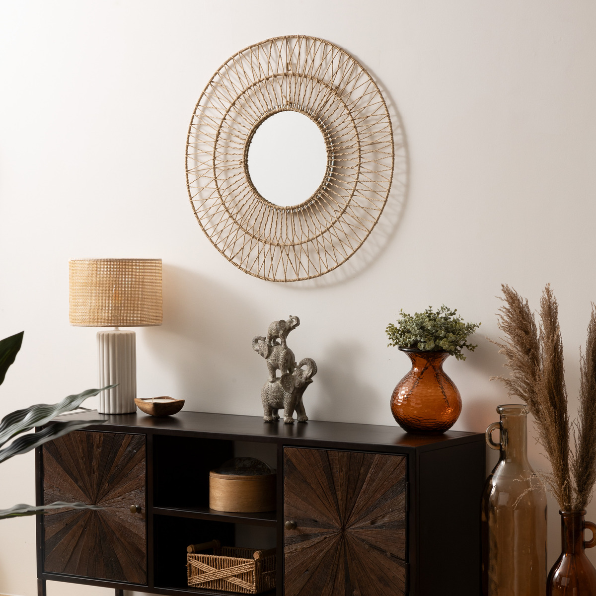 Rope mirror "Millie" Beige, H.75 cm