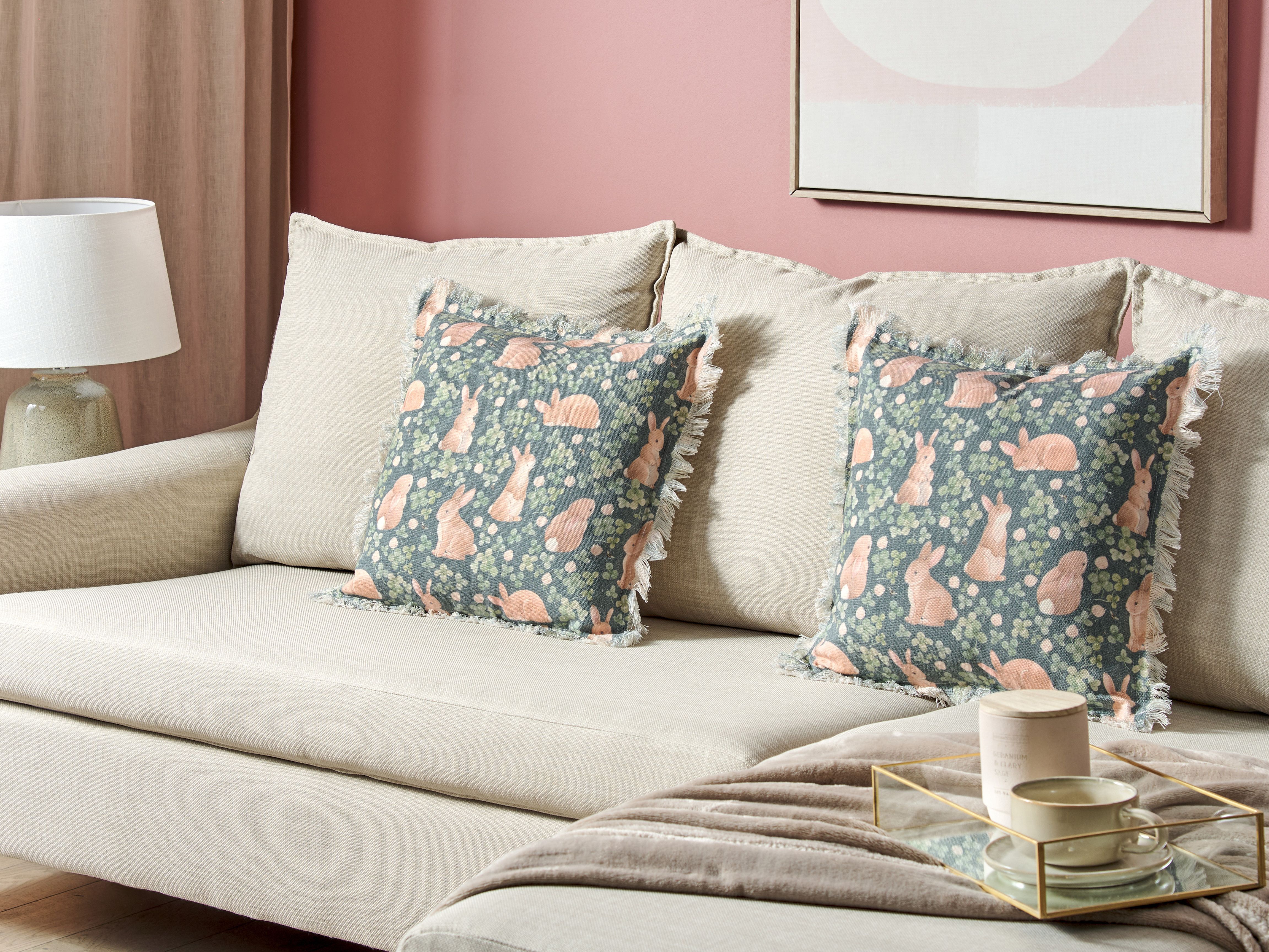 Set of 2 Decorative Cushions ALSTROEMERIA Cotton 45 x 45 cm Green Animal Pattern