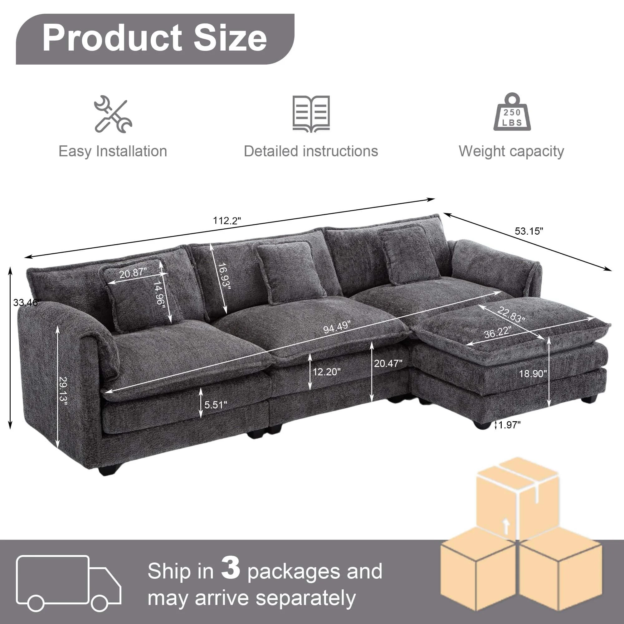 GNIXUU 112" Oversized Sectional Sofa Cloud Couch for Living Room, Modern Chenille L Shaped Couch, Comfy Boucle Modular Sofa Sleeper with Moveable Ottoman & Memory Foam (Green) - Image 50