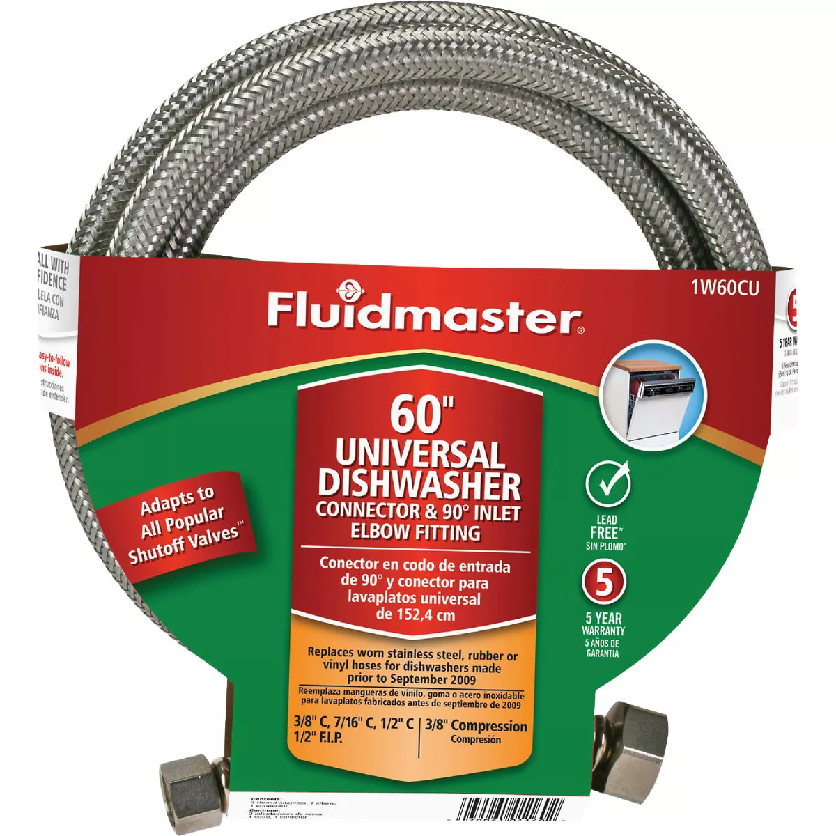 Fluidmaster Universal Fit 60 In. L Braided Stainless Steel Dishwasher Connector
