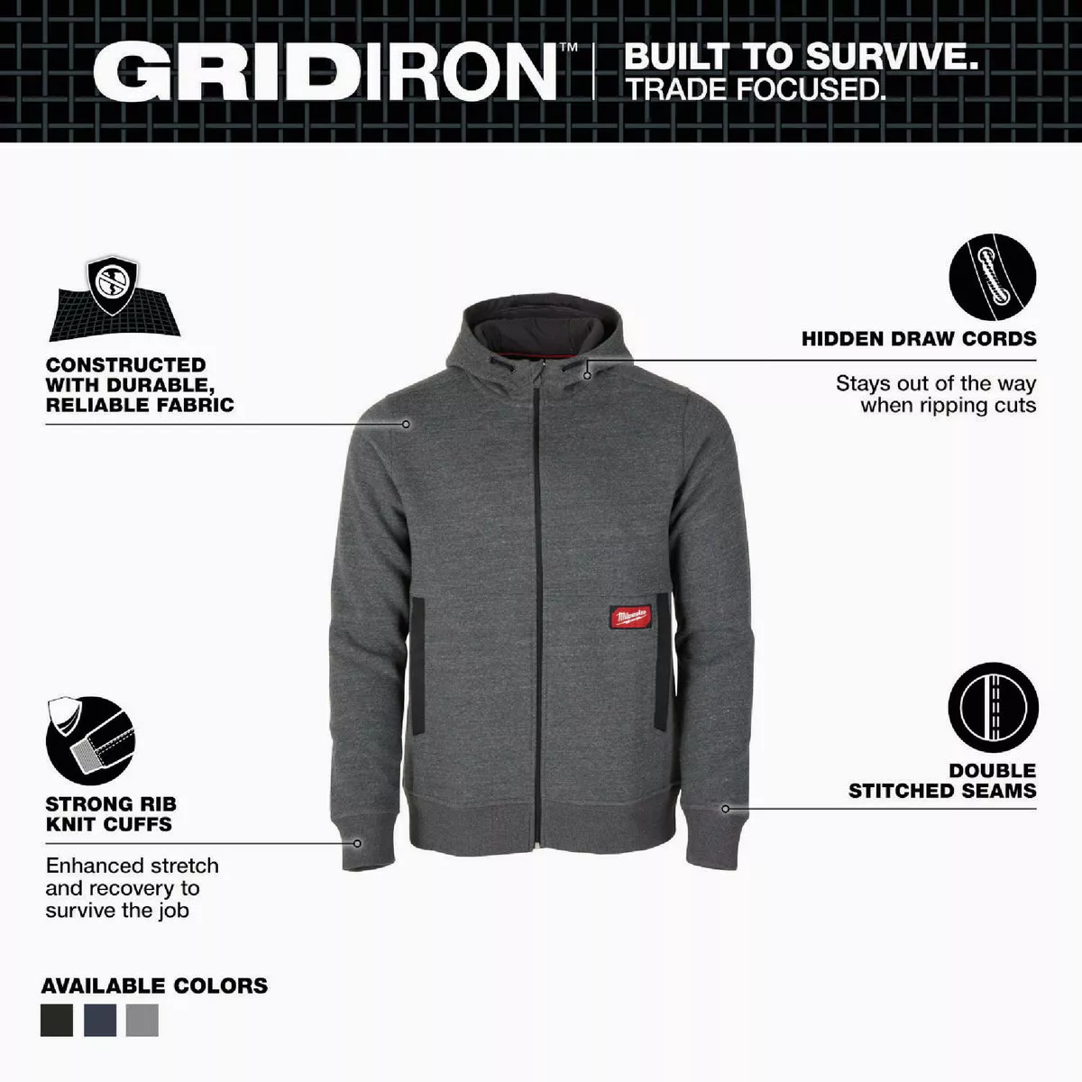 Milwaukee GRIDIRON Men's Large Gray Full-Zip Hoodie