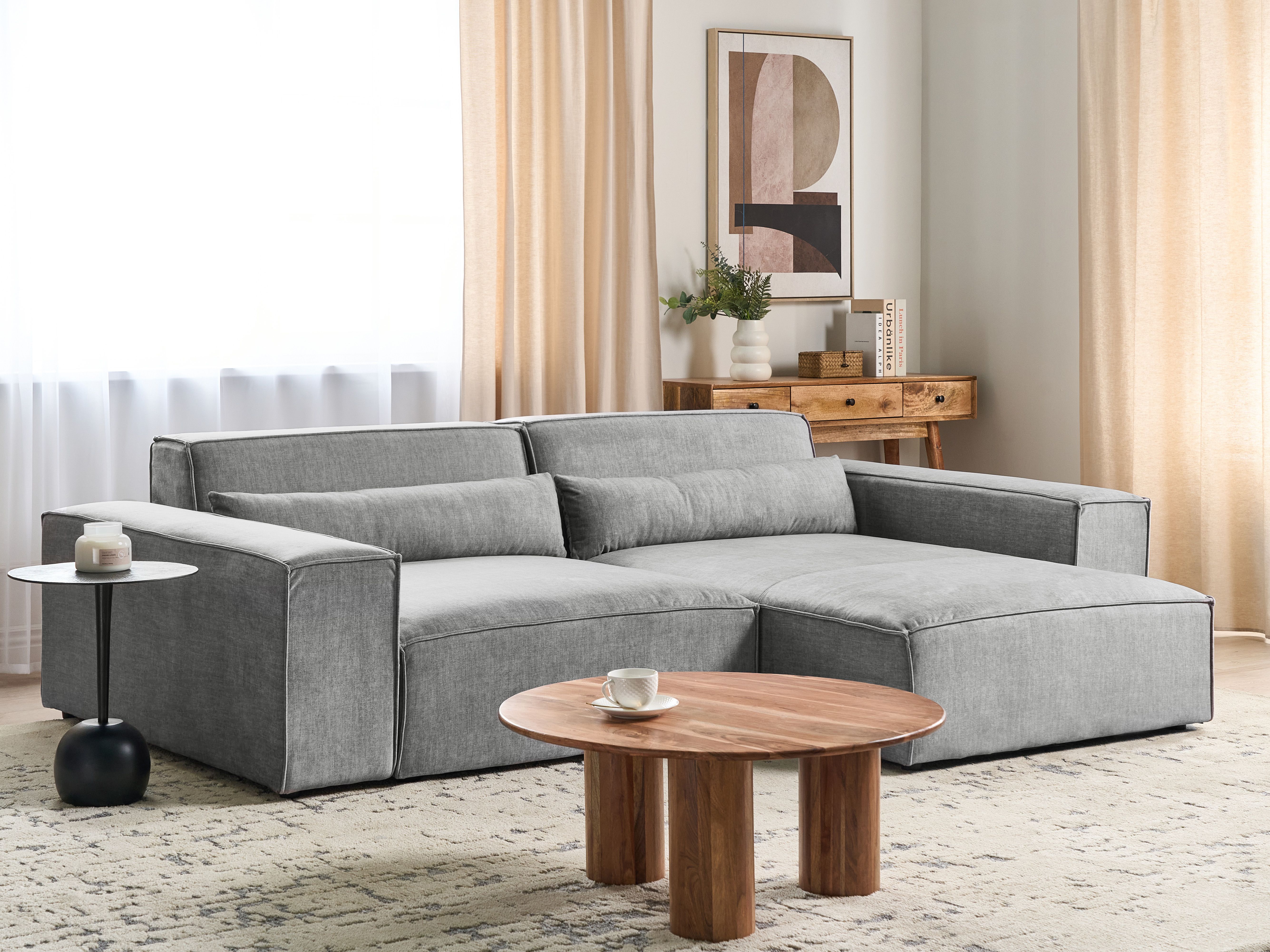 Modular Corner Sofa 3 Seater HELLNAR Fabric Grey Left Hand