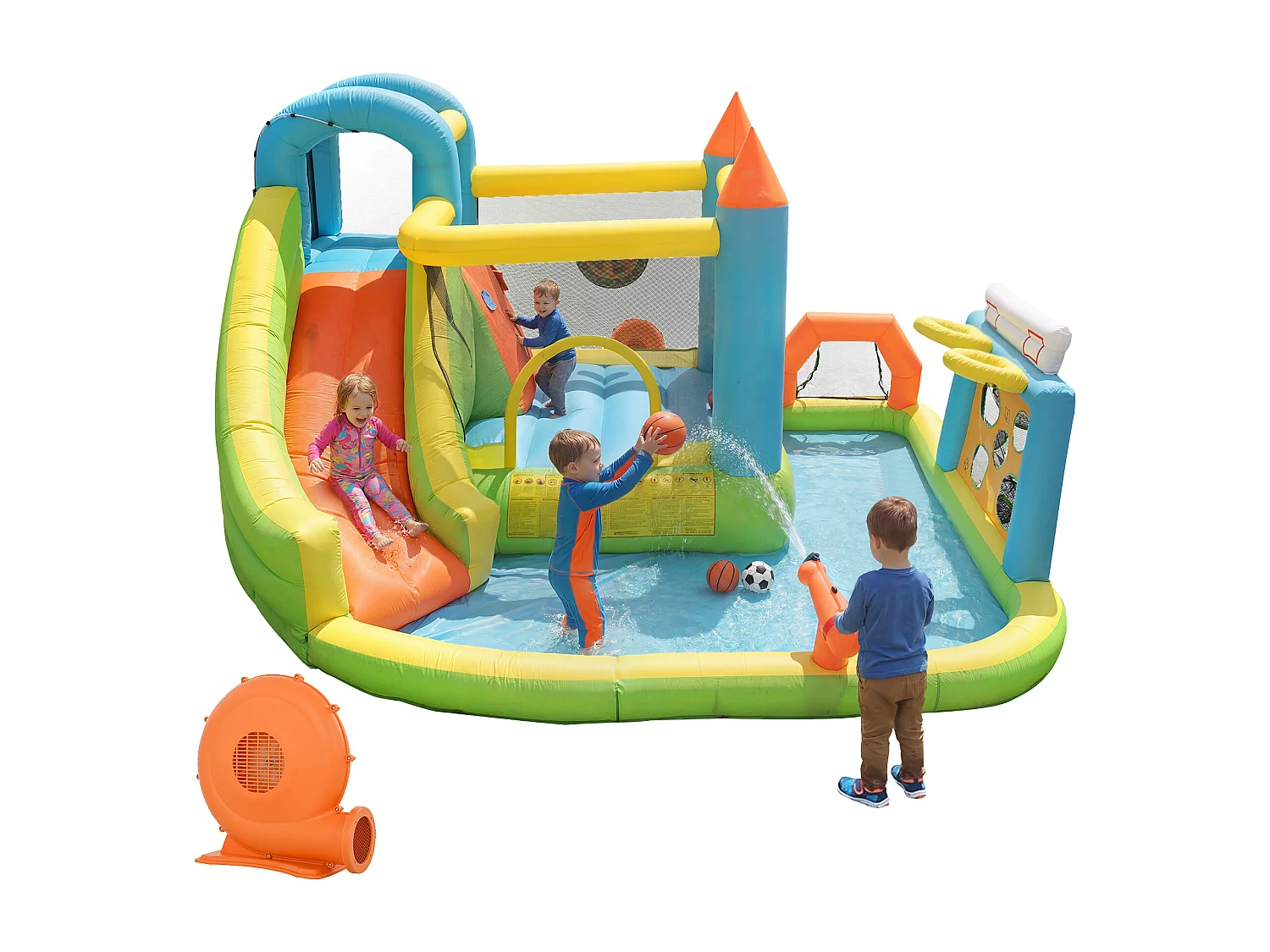 Château gonflable pour enfants de 3 à 10 ans - 360 x 320 x 200 cm - avec souffleur + toboggan + piscine - Oxford - Multicolore