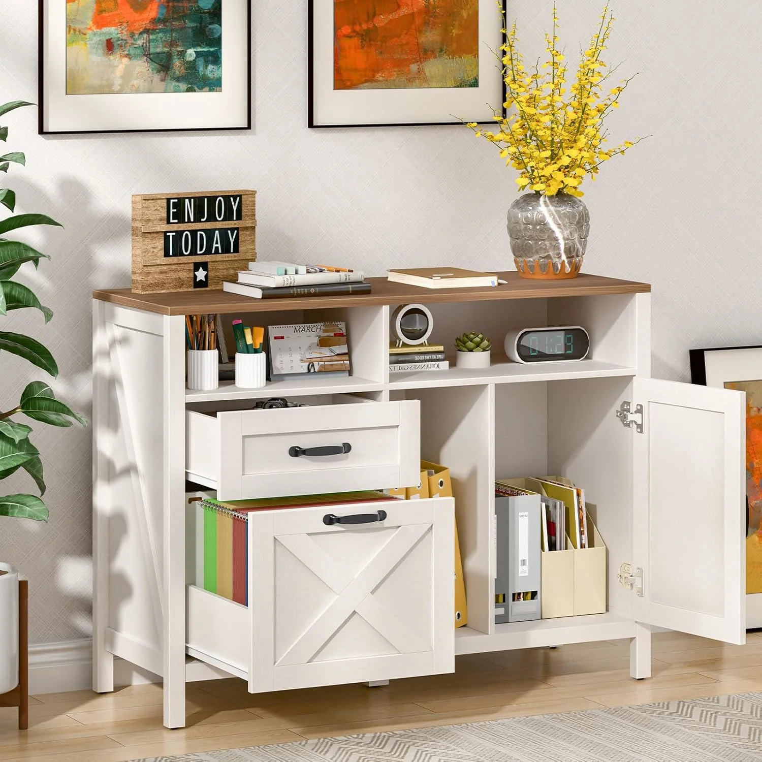 Vabches 2 Drawer Lateral File Cabinet,Mobile Wood office Cabinet for Home Office,Printer Stand with Open Storage Shelves. - Image 4