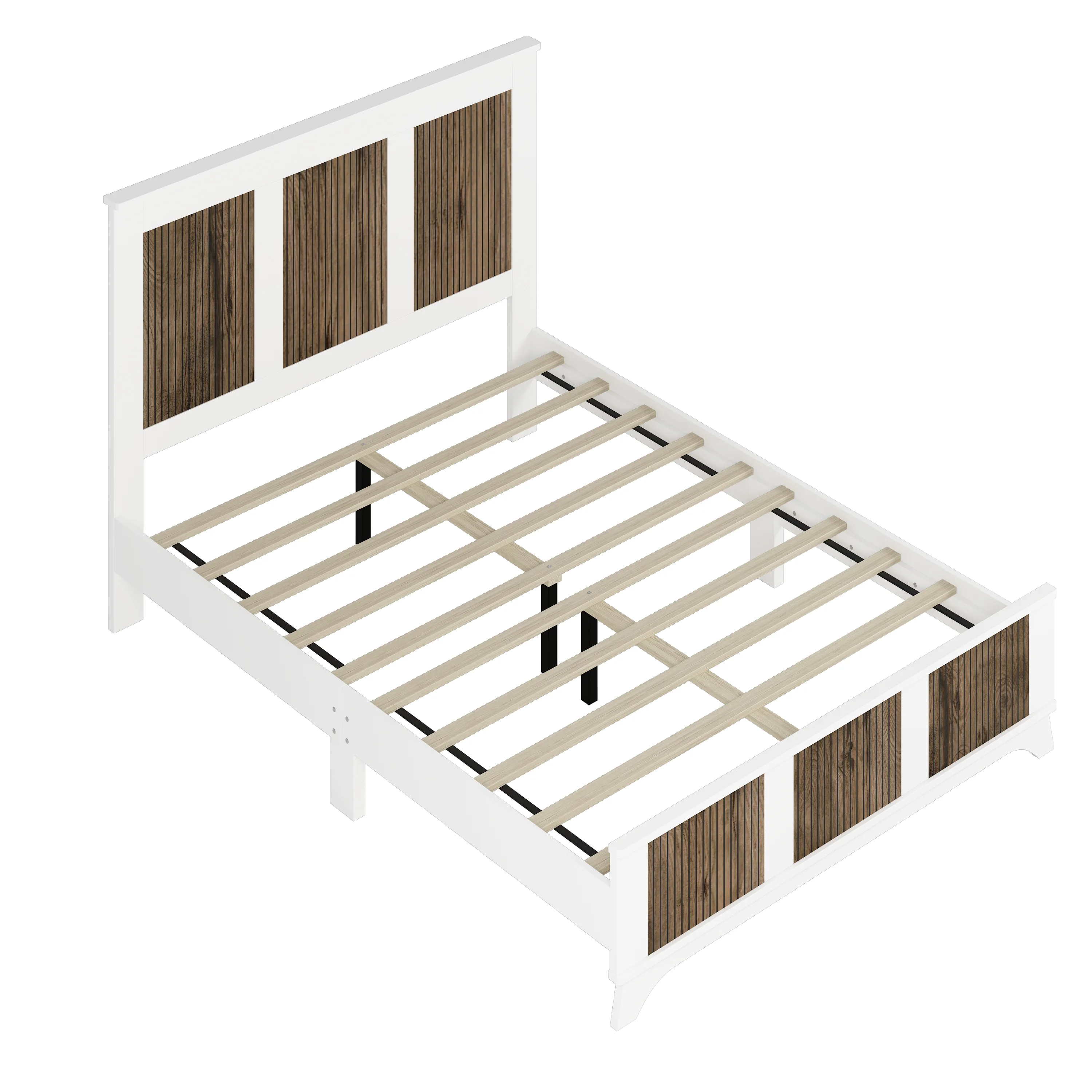 4-Pieces Bedroom Sets, Queen Size Farmhouse Platform Bed with Wooden Strip Stickers Decoration, Storage Nightstand and Dresser with Metal Handle, White - Image 4