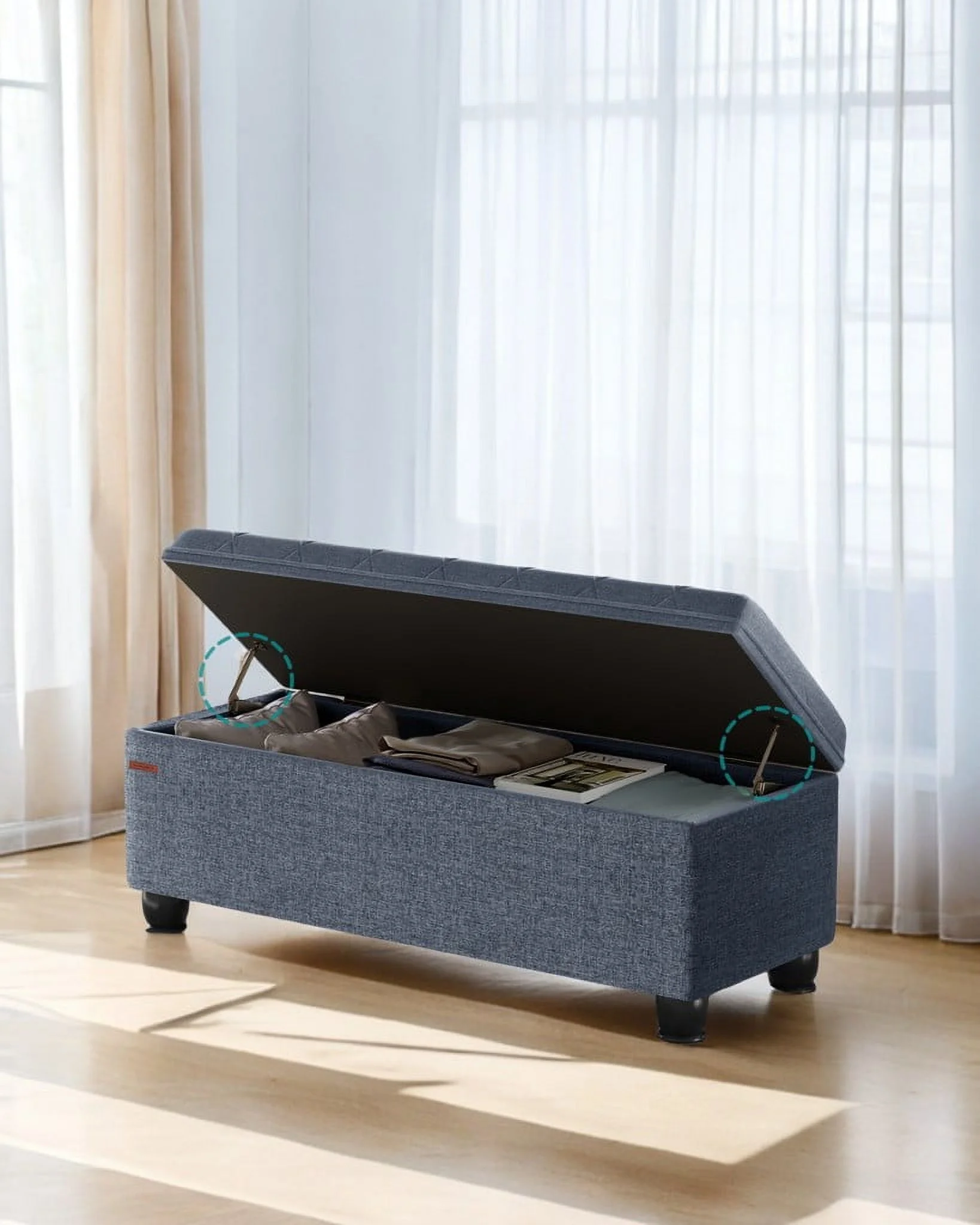 SONGMICS 46.5" Storage Ottoman Bench Storage Bench Bedroom Bench 330lb Load Capacity Solid Wood Legs Light Gray - Image 43