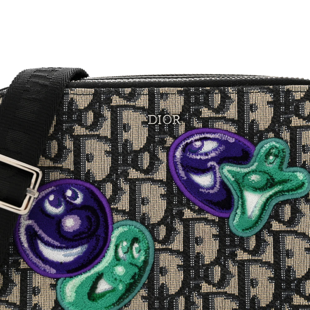Dior x Kenny Scharf Charcoal Oblique Embroidered Canvas Patches Crossbody Silver Hardware High-quality Replica1:1High-quality replica