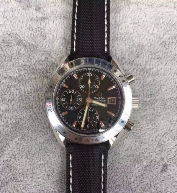 Replica Omega Speedmaster 3210 Black Dial Black Nylon Strap A7750 - Elite Watch Atelier
