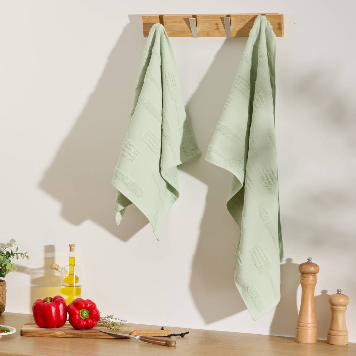 Set of 2 "Terry" Tea Towels Celadon Green, 400 g/m2, 70x45 cm