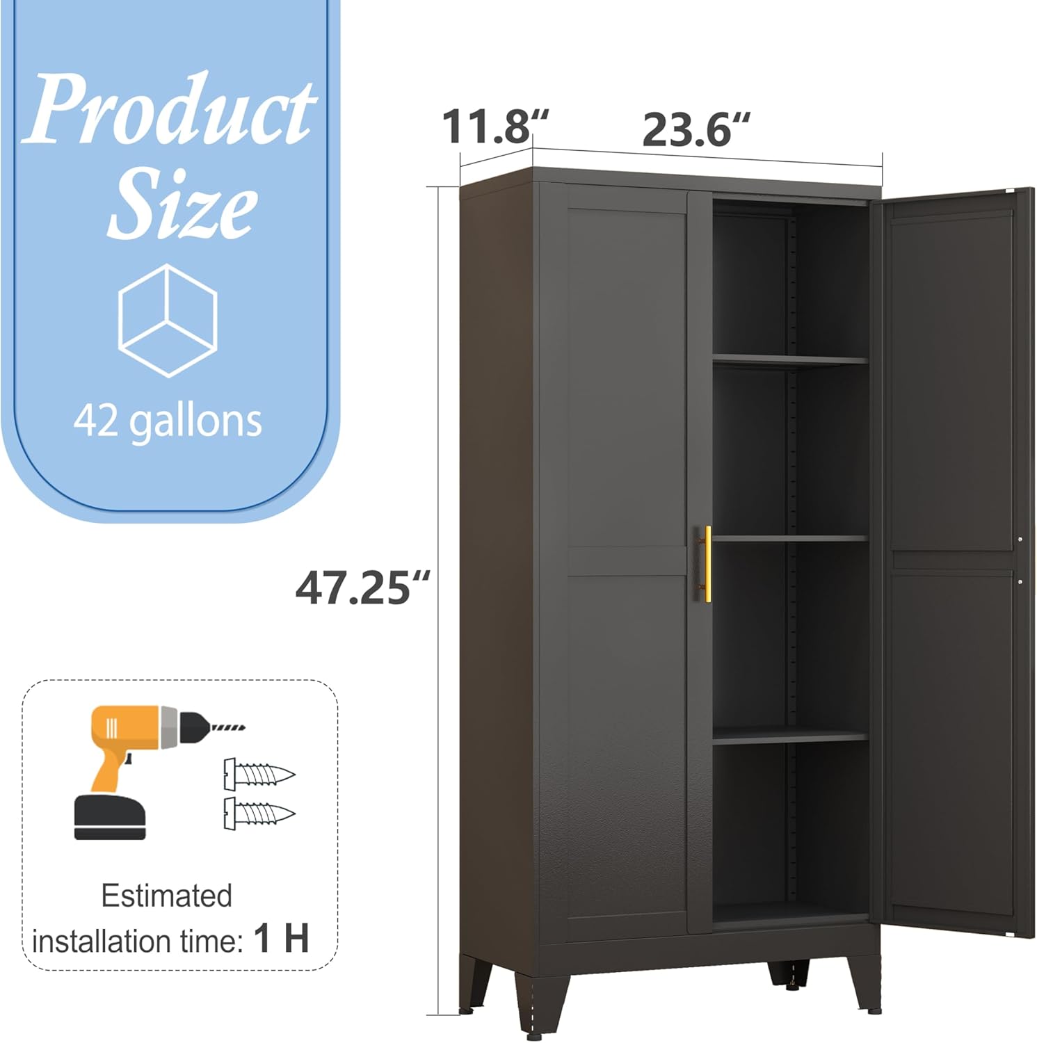 Black Metal Storage Cabinet, 48