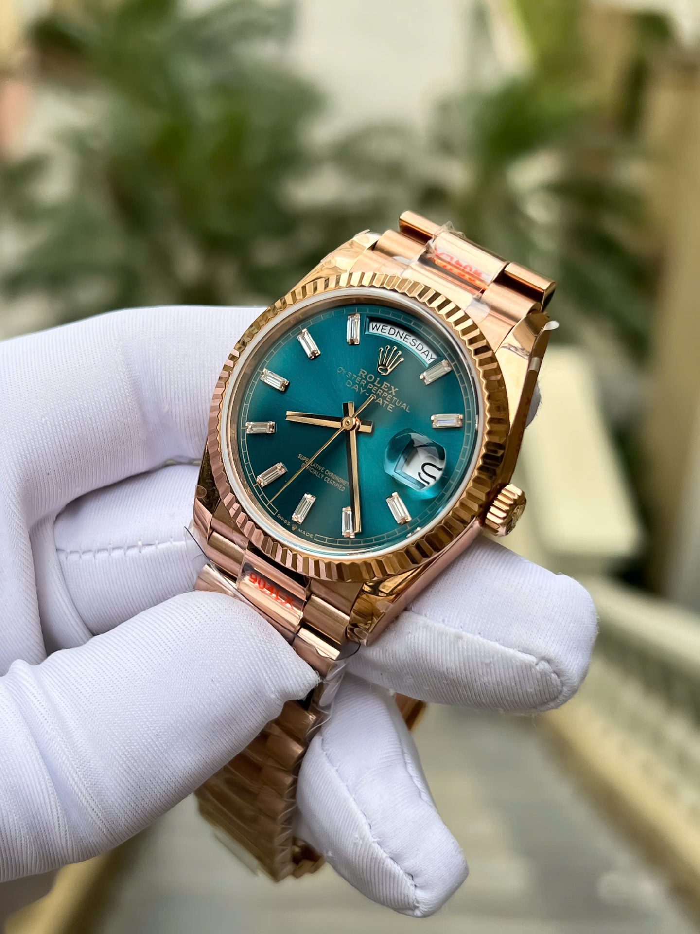 Rolex Day-Date 128235 Replica Watch Dial Diamonds Moissanite Weight 158gram QF 36mm - Elite Watch Atelier