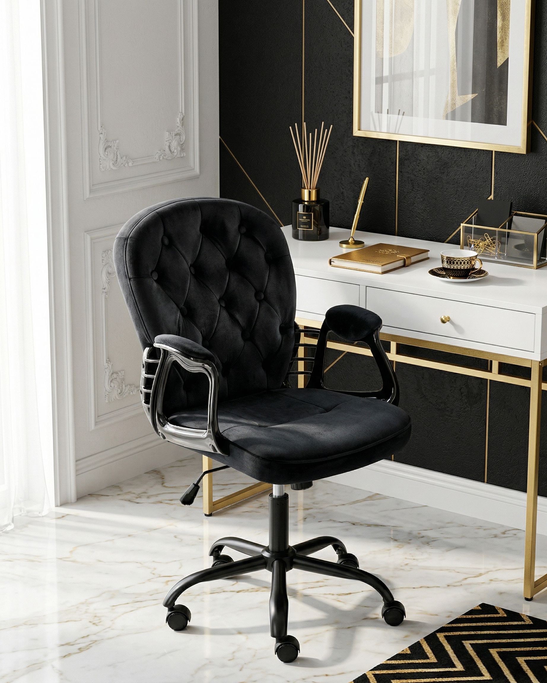 Desk Chair PRINCESS Velvet Black