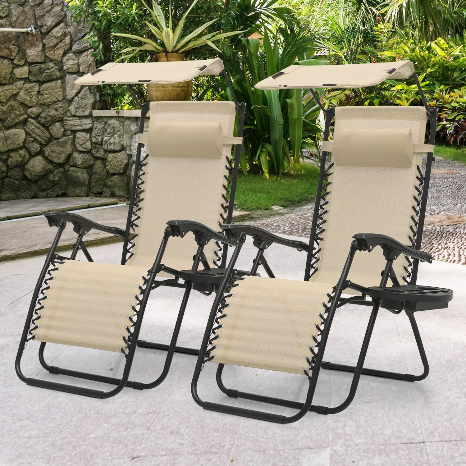 MoNiBloom Zero Gravity Reclining Chairs Set Of 2 With Canopy Shade And Headrest, Black - 330 lbs - Image 46 MoNiBloom Zero Gravity Reclining Chairs Set Of 2 With Canopy Shade And Headrest, Black - 330 lbs - Image 46