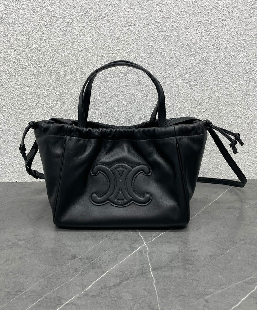 Celine Small Cabas Drawstring Cuir Triomphe In Smooth Calfskin Black