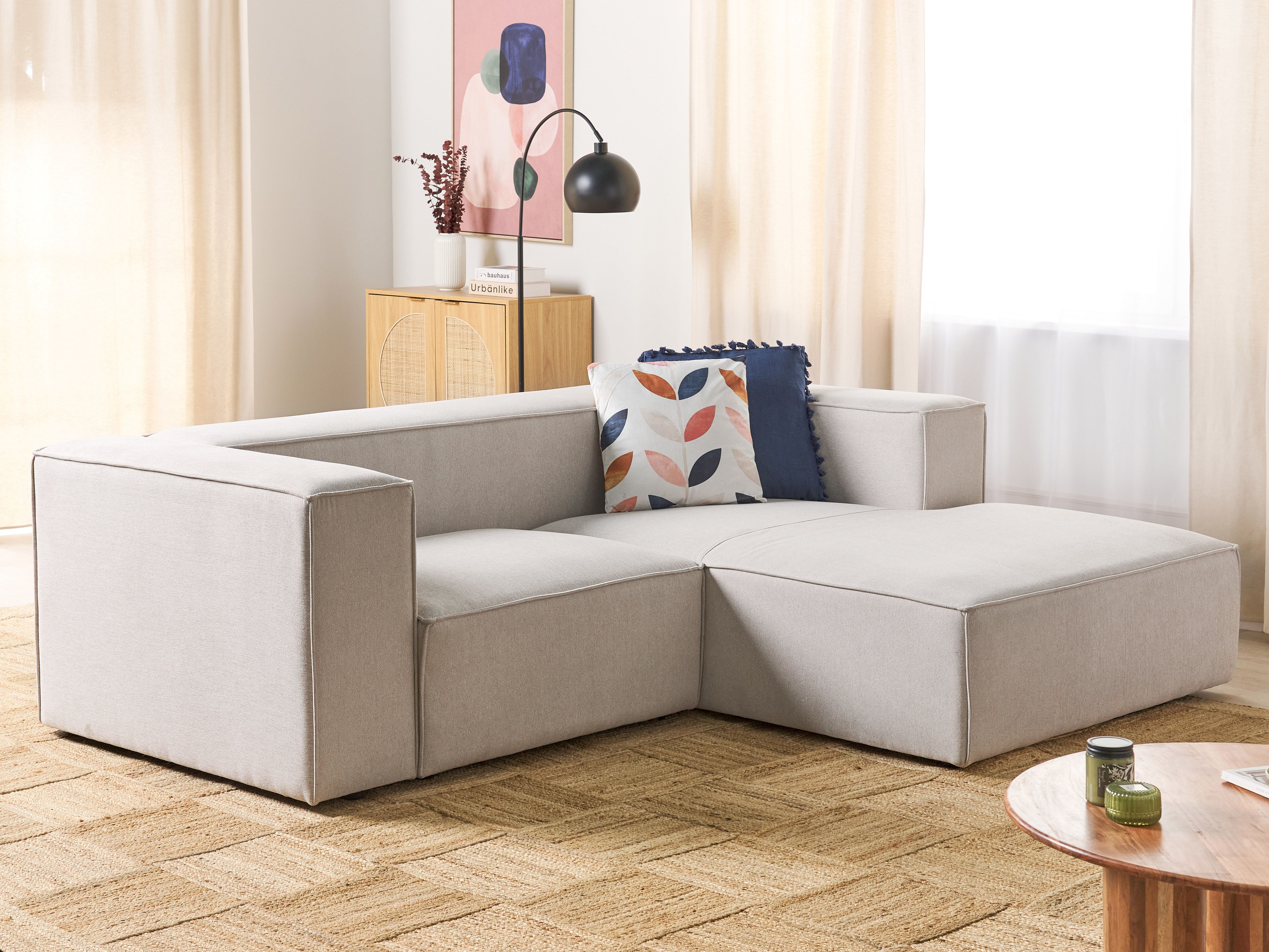 Corner Sofa 2 Seater VERNON Fabric Light Beige Left Hand