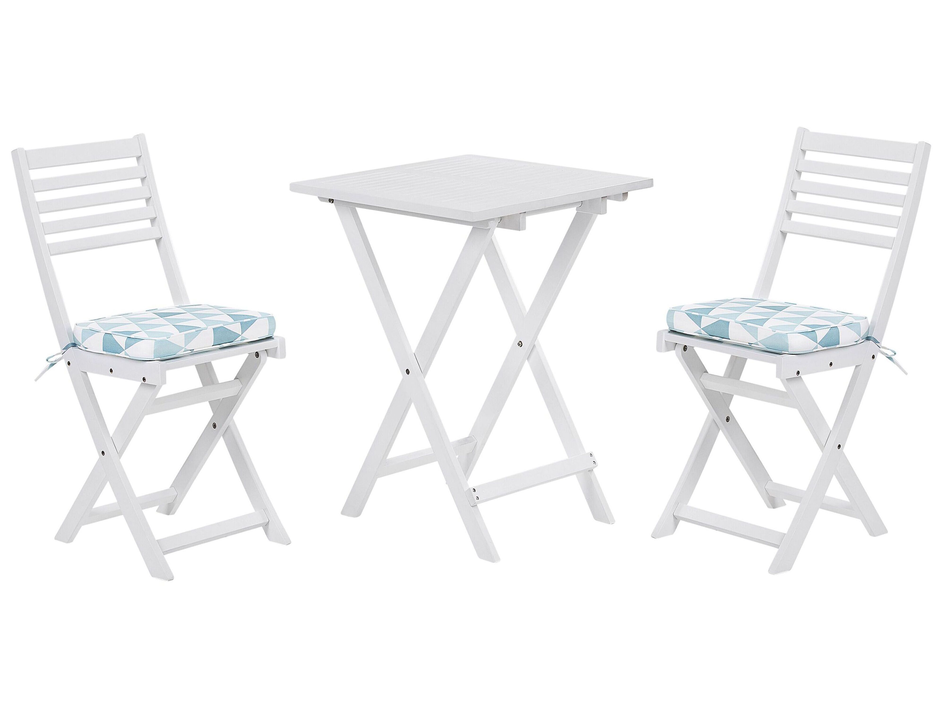 Bistro Set with Cushions Folding FIJI Acacia Wood Blue