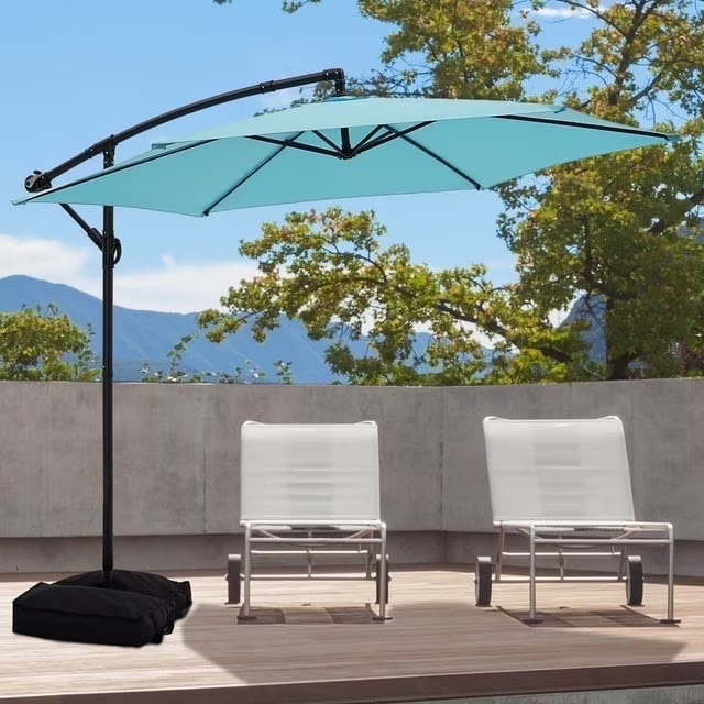 Ainfox 10ft Cantilever Patio Umbrella with Lights, Offset Market Umbrella with Sandbags Weighted Base and Cross Base,Khaki - Image 11