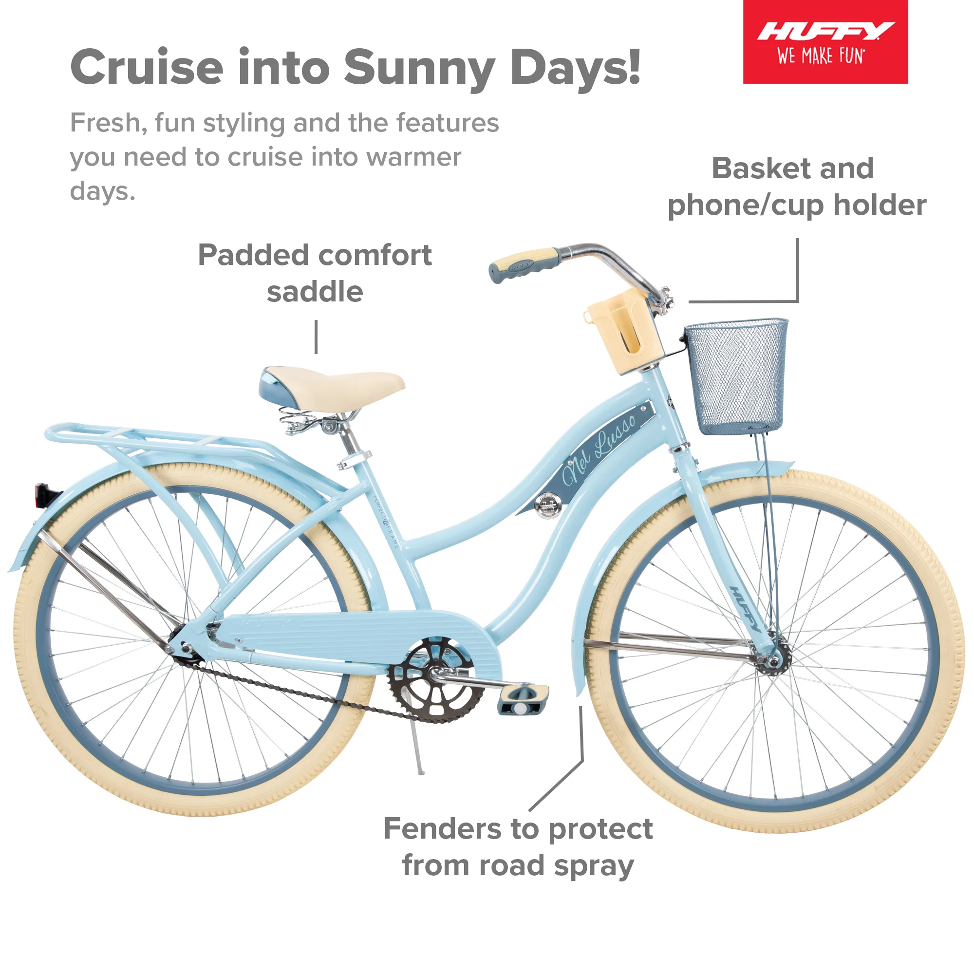 Huffy 26" Nel Lusso Cruiser Bike, Fits Riders 5'0"+, Light Blue, Adult, Women's - Image 4