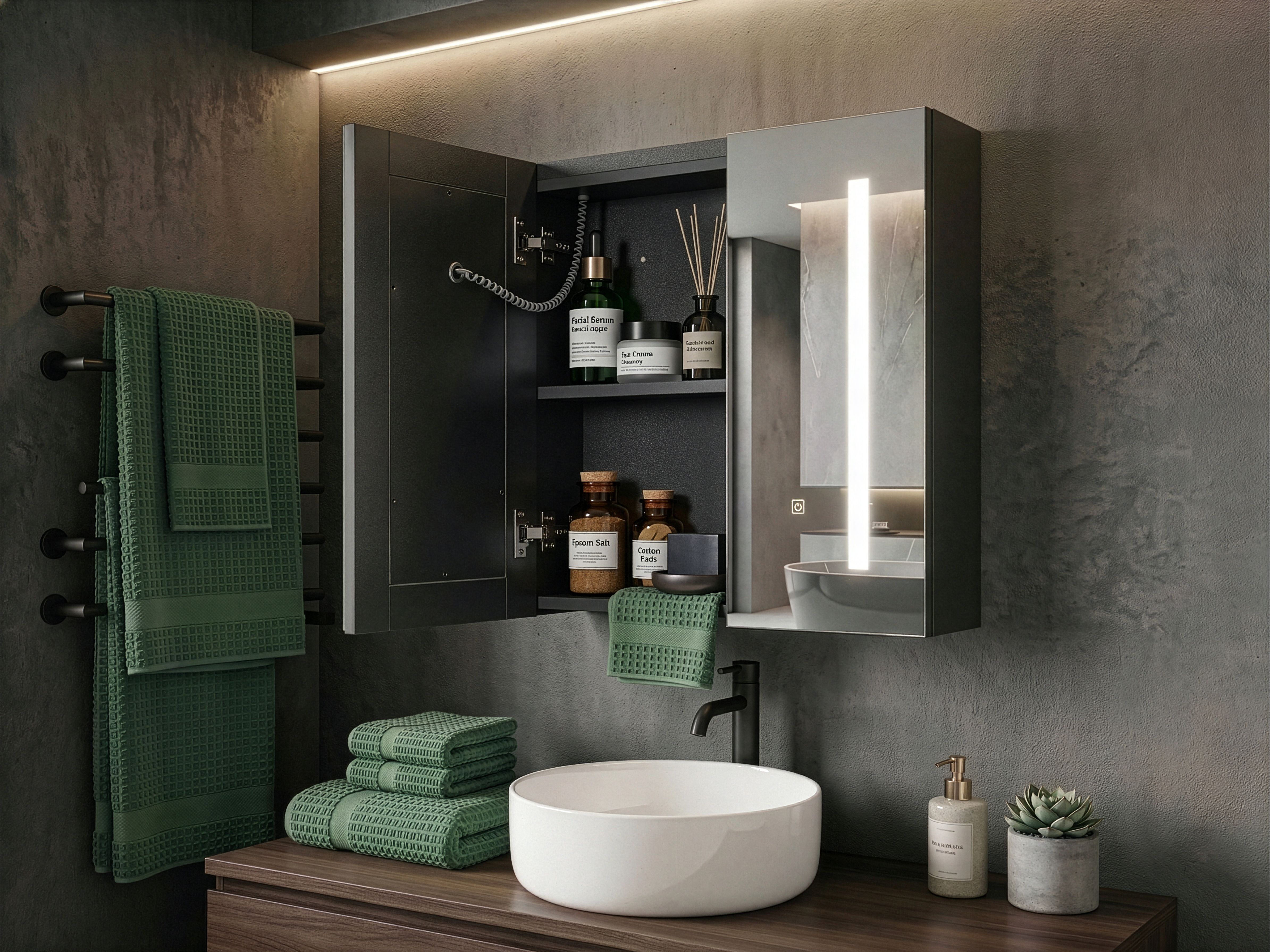 Bathroom Wall Mounted Mirror Cabinet LED CHABUNCO 60 cm 60 cm Black
