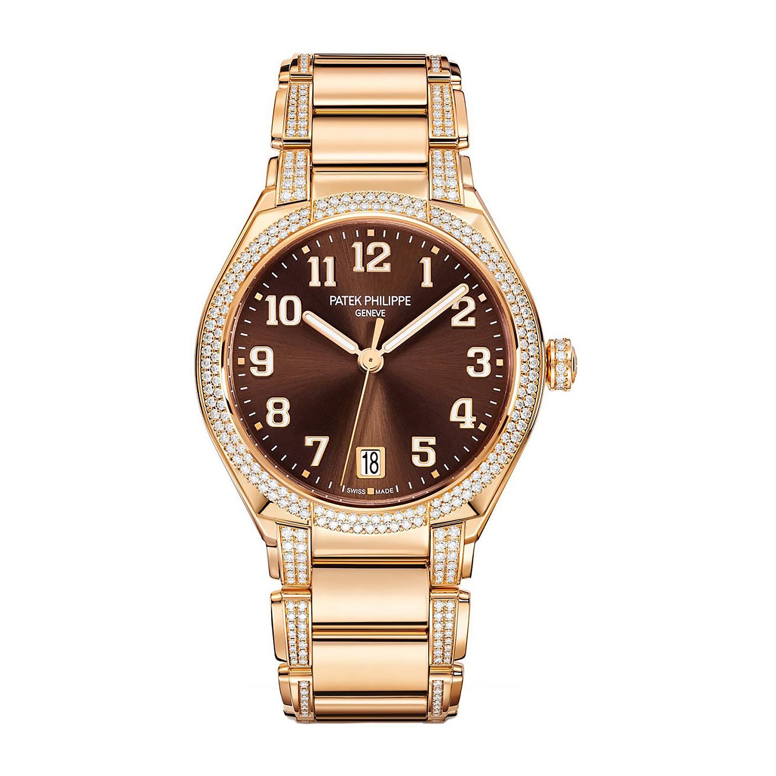 Fake Diamond Watch Replica Patek Philippe Twenty~4 Ladies Rose Gold/Diamonds Brown Dial 7300/1201R-010(1:1 replica) - Elite Watch Atelier