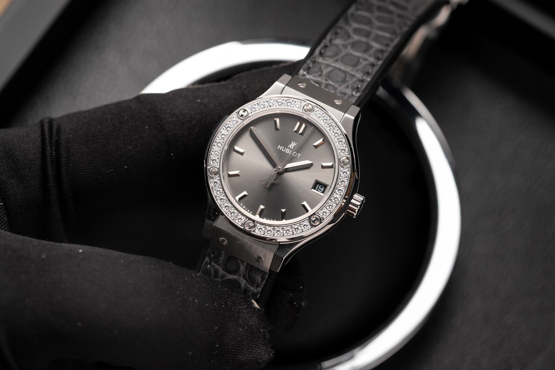 Hublot Replica 1:1 Watch With Diamonds Bezel Gray Dial HBF 33mm - Top club