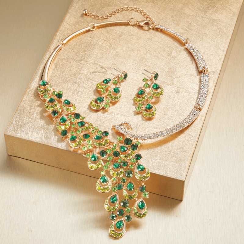 Peacock Embellished Crystal Earrings - MIDNIGHT VELVET CATALOG