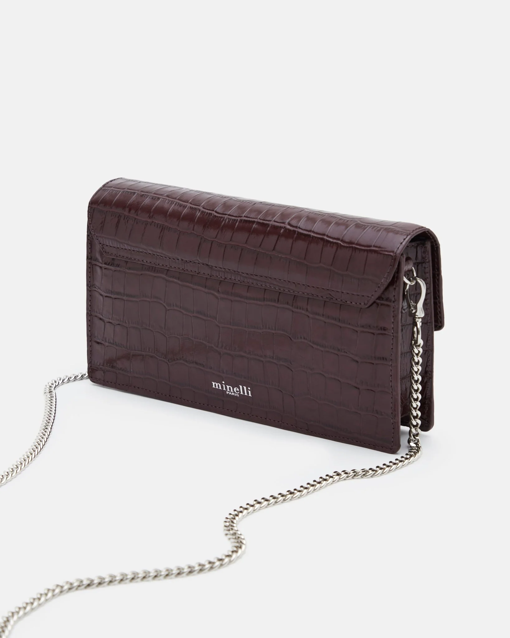 SAC KATY/CROC POURPRE - Sac en cuir chaîne dorée