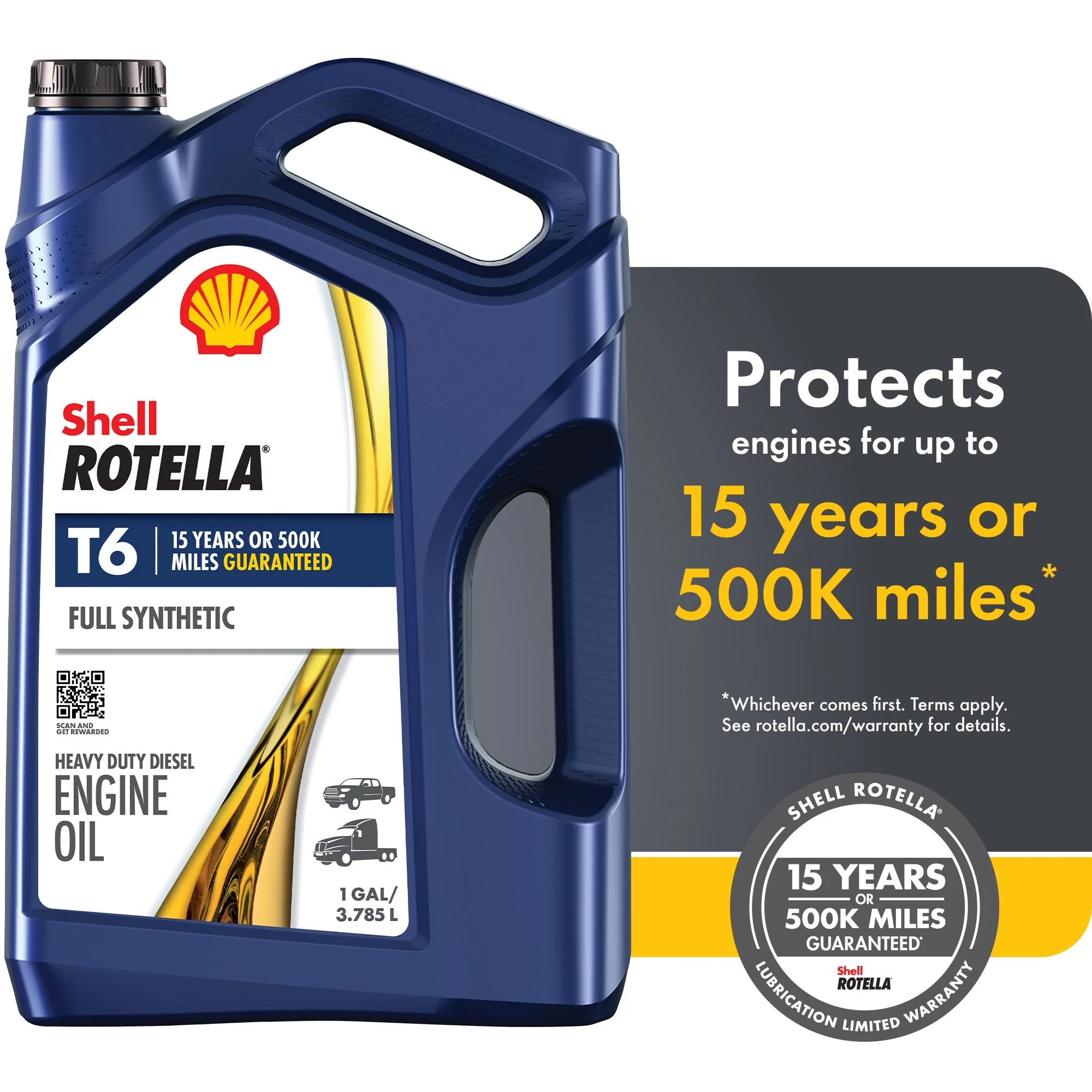 (3 pack) Shell Rotella T6 Full Synthetic 15W-40 Motor Oil, 1 Gallon (3 Pack) - Image 3