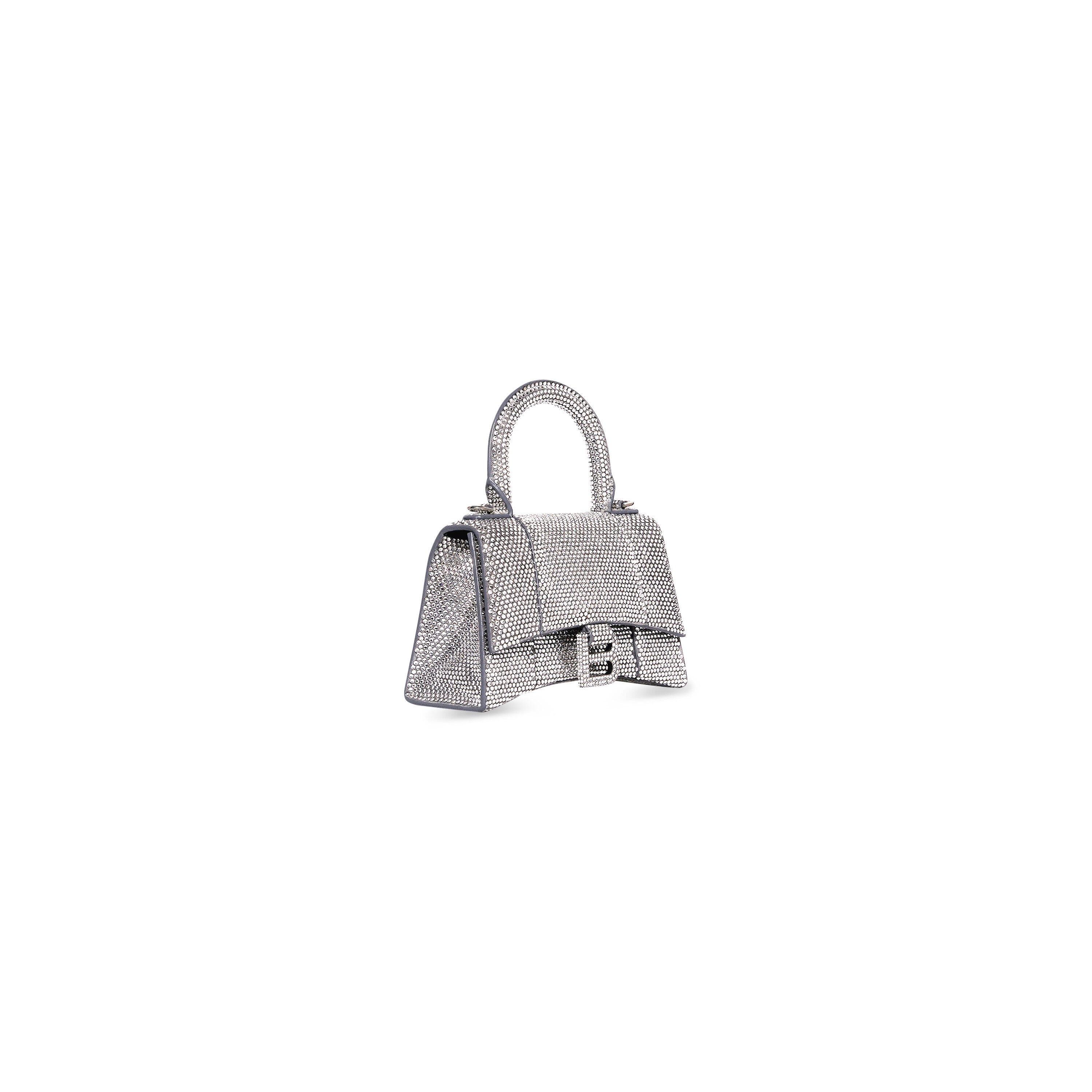 WOMEN'S HOURGLASS XS HANDBAG WITH RHINESTONES IN GREY - Replicaclubs