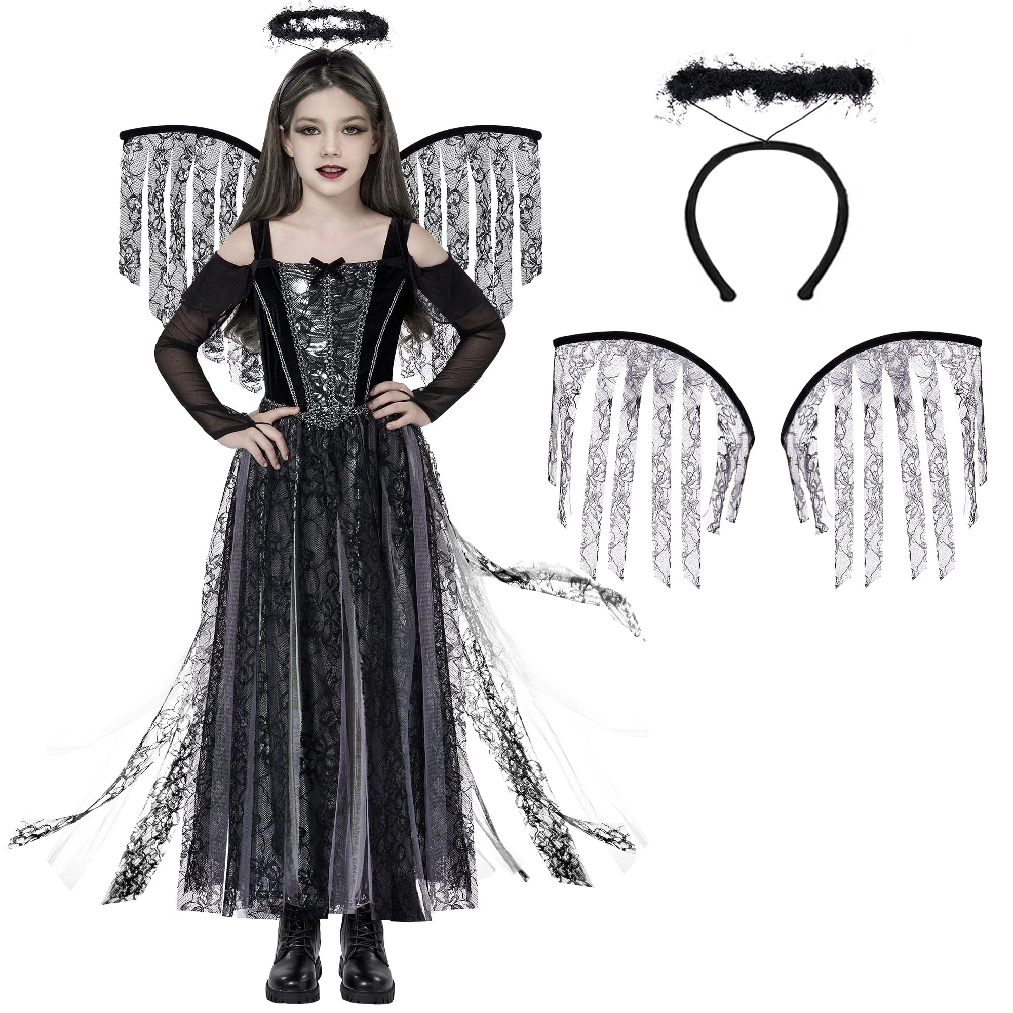 Joyfy Halloween Angel Costume for Girls, Angel Dress for Kids, Guardian Angel Set for Halloween Costumes Themed Party Cosplay - Image 2 Joyfy Halloween Angel Costume for Girls, Angel Dress for Kids, Guardian Angel Set for Halloween Costumes Themed Party Cosplay - Image 2