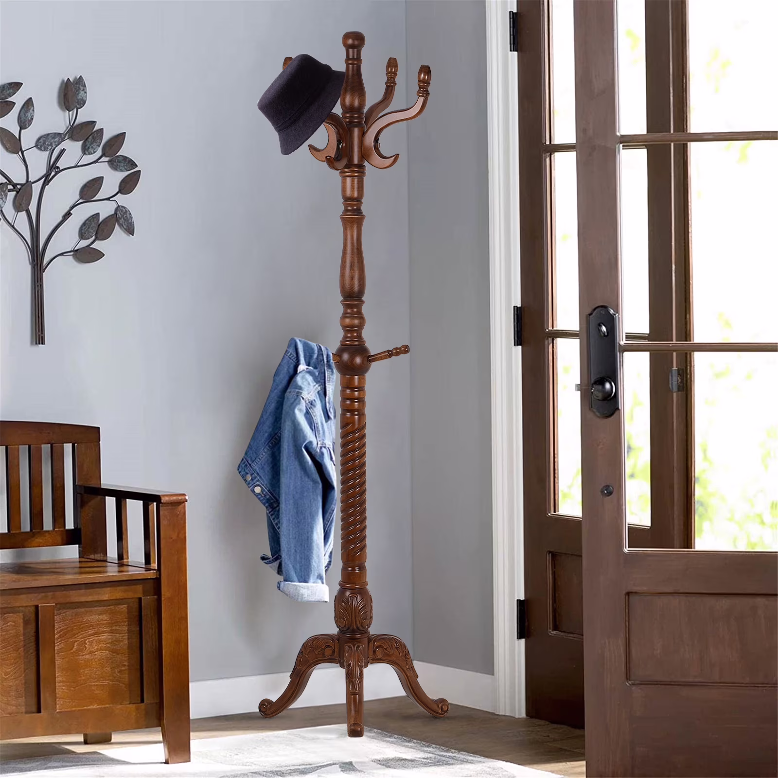 Vintage 79" Coat Tree Stand Heavy Duty Freestanding Clothes Hat Coat Rack Stand with 8 Hooks