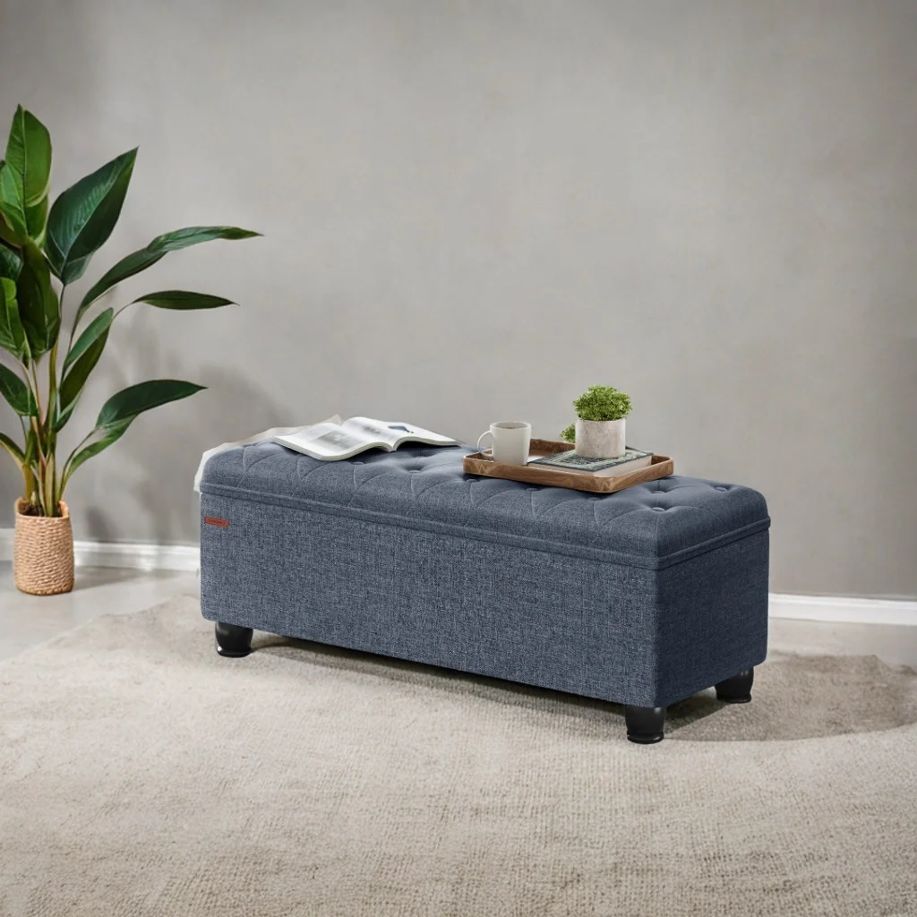 SONGMICS 46.5" Storage Ottoman Bench Storage Bench Bedroom Bench 330lb Load Capacity Solid Wood Legs Light Gray - Image 38