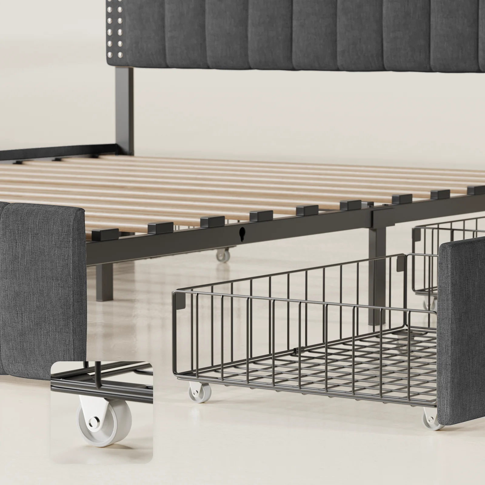 Bed Frame Queen Size with Adjustable Headboard，Lofka Platform Bed with Adjustable Headboard& 4 Storage Drawers, Dark Grey