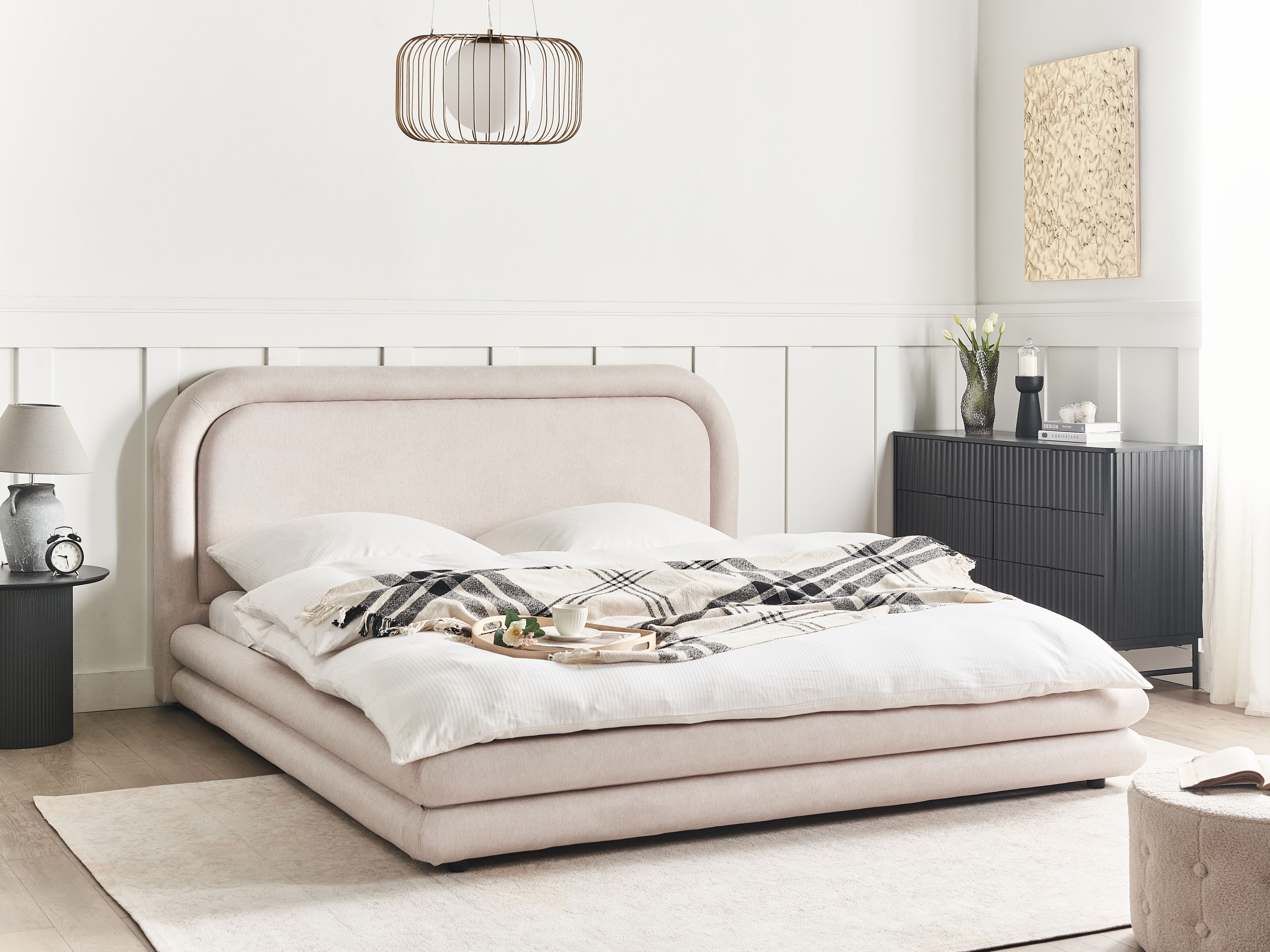 Waterbed Faux Linen LAVARDENS 180 x 200 cm (EU Super King) Light Beige
