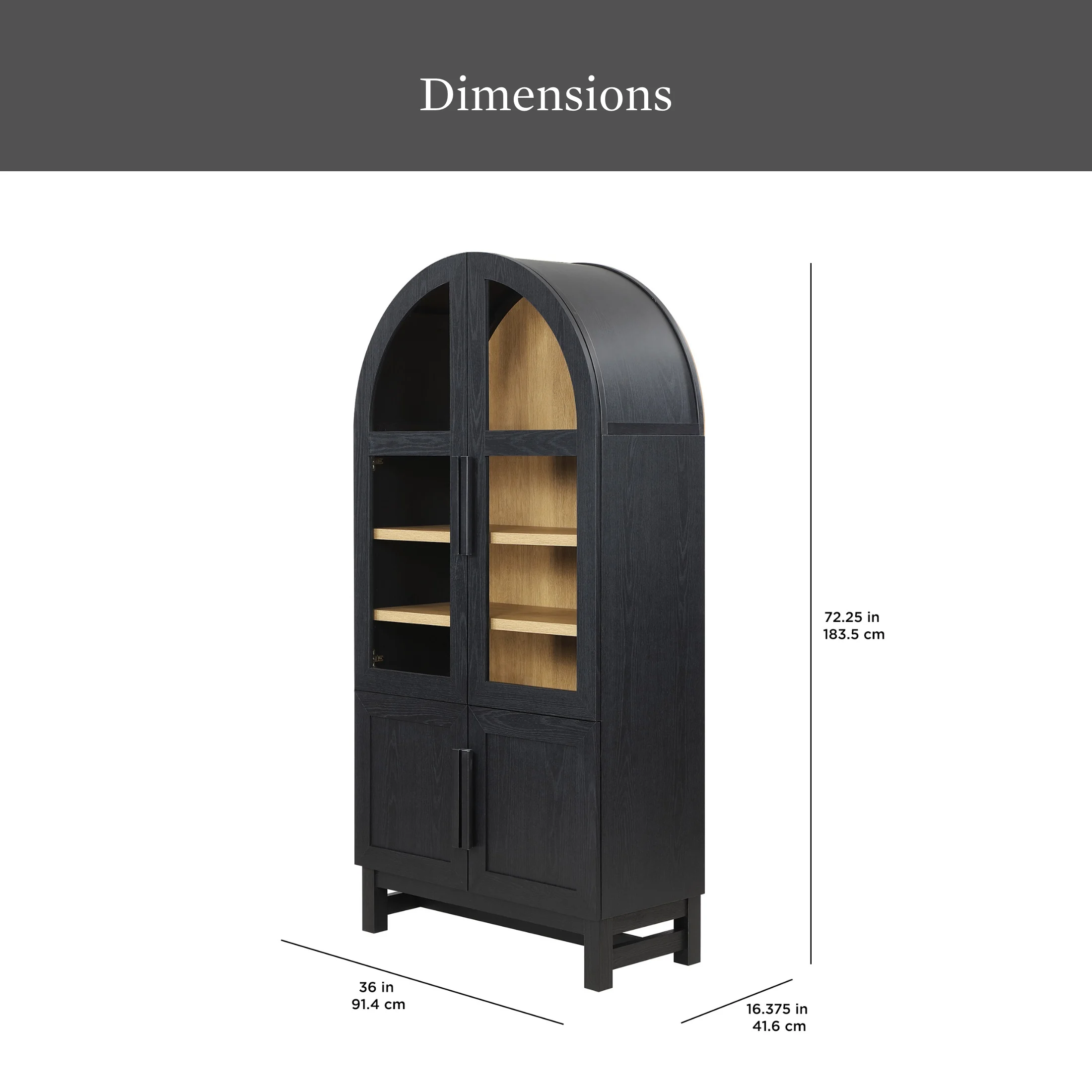 Better Homes & Gardens Juliet Kitchen Rounded Arch Cabinet, Rich Black - Image 4