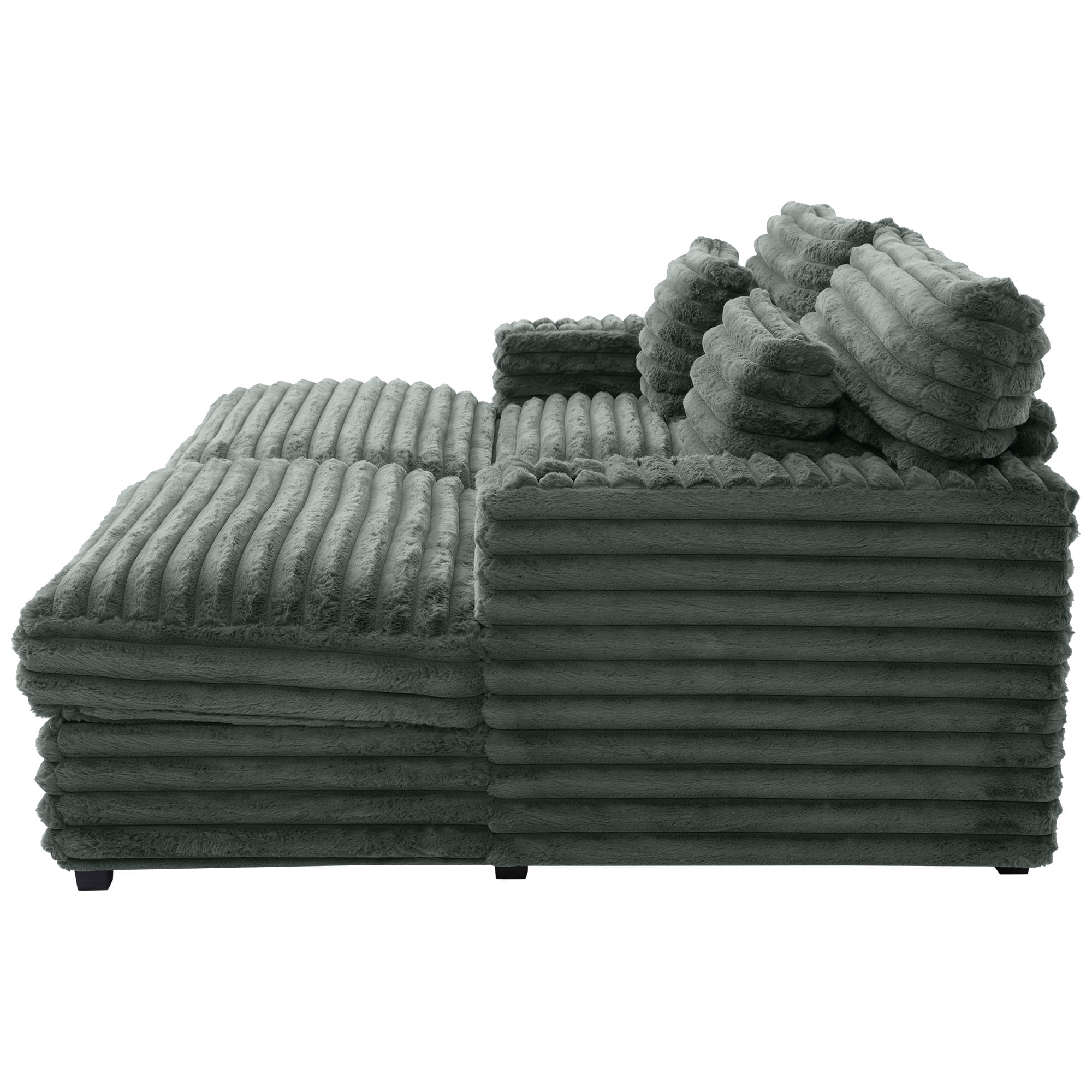 Oversized Double Chaise Lounge, Faux Fur Upholstered Deep Seat Sofa with 2 Pillows, 2 Cupholders, and Dual USB Ports - Image 44