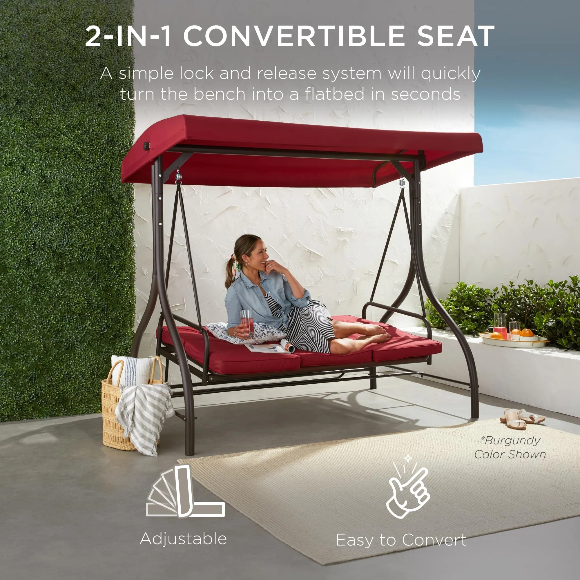3-Seat Outdoor Large Converting Canopy Swing Glider - Image 7