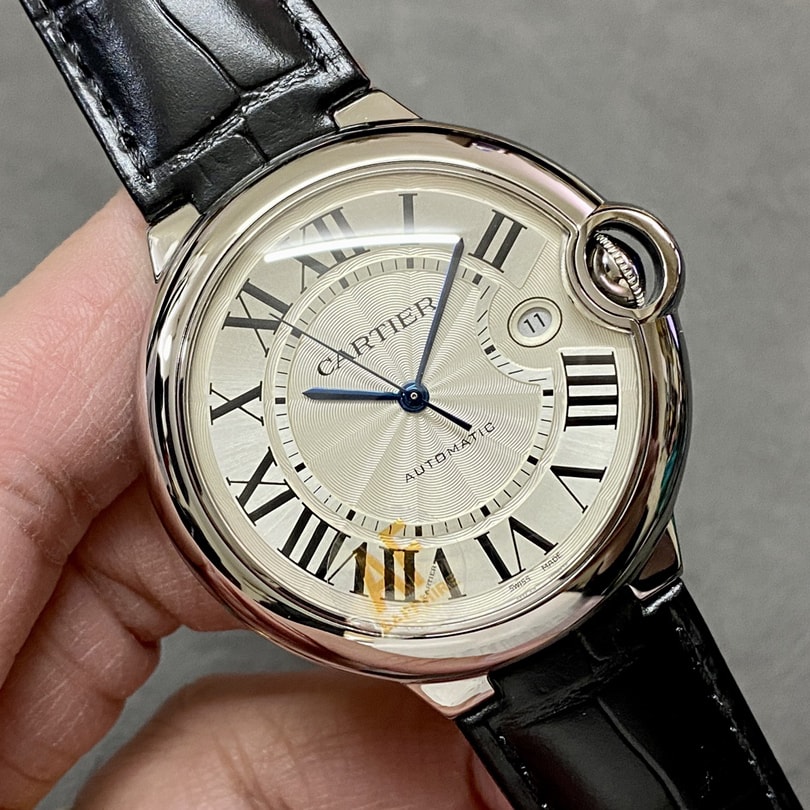 Cartier Ballon Bleu de Fake Cartier Watch Stainless Steel 42mm Silver Dial Leather Strap WSBB0026-AF(1:1 replica) - Top club