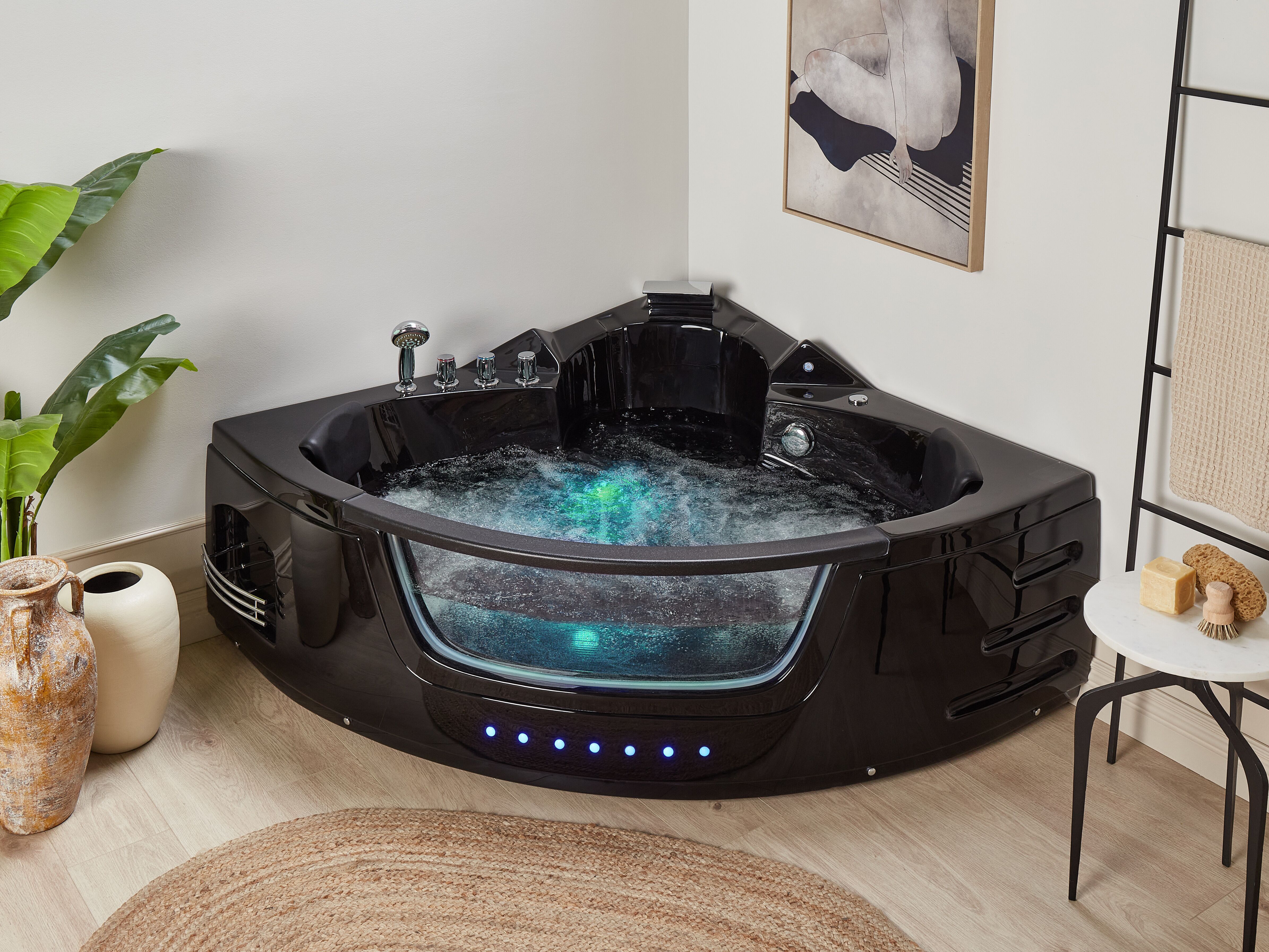 Corner Hot Tub with LED MARTINICA 1980 x 1440 mm Black