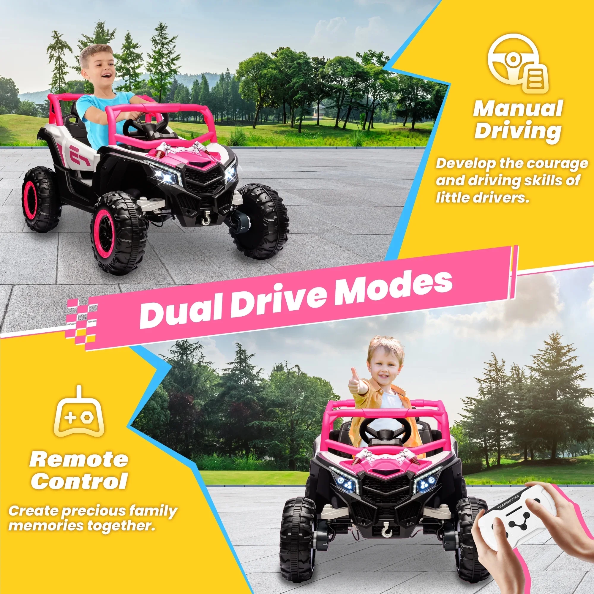 Joyracer 4WD 24 Volt Ride on Toys, 2 Seater Power Car wheels UTV with 800W Motors, Remote Control, Bluetooth Music, Spring Suspension, LED Light, Pink - Image 8