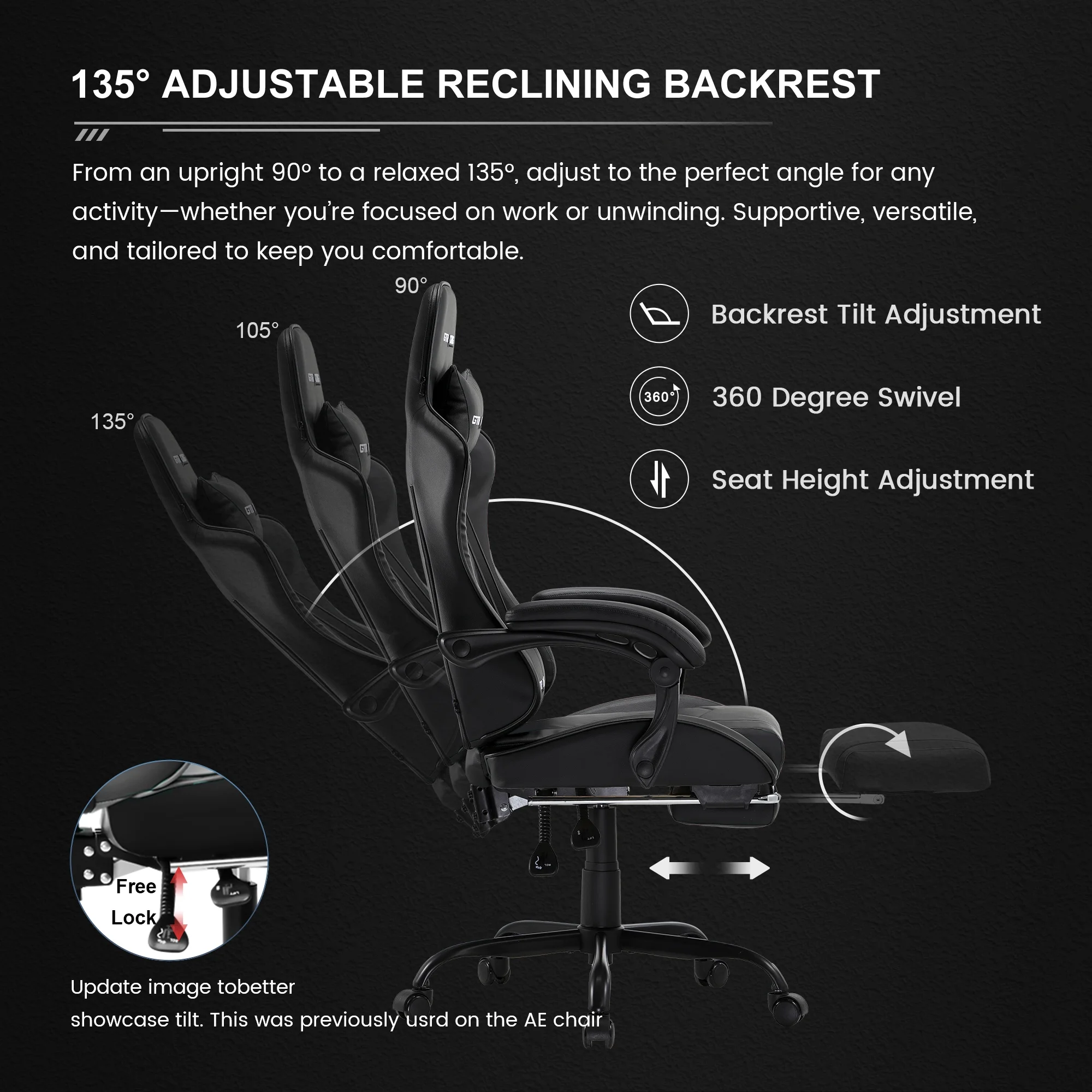 GTRACING GTWD-200 Ergonomic Gaming Chair with Adjustable Pillows and Footrest , White - Image 26