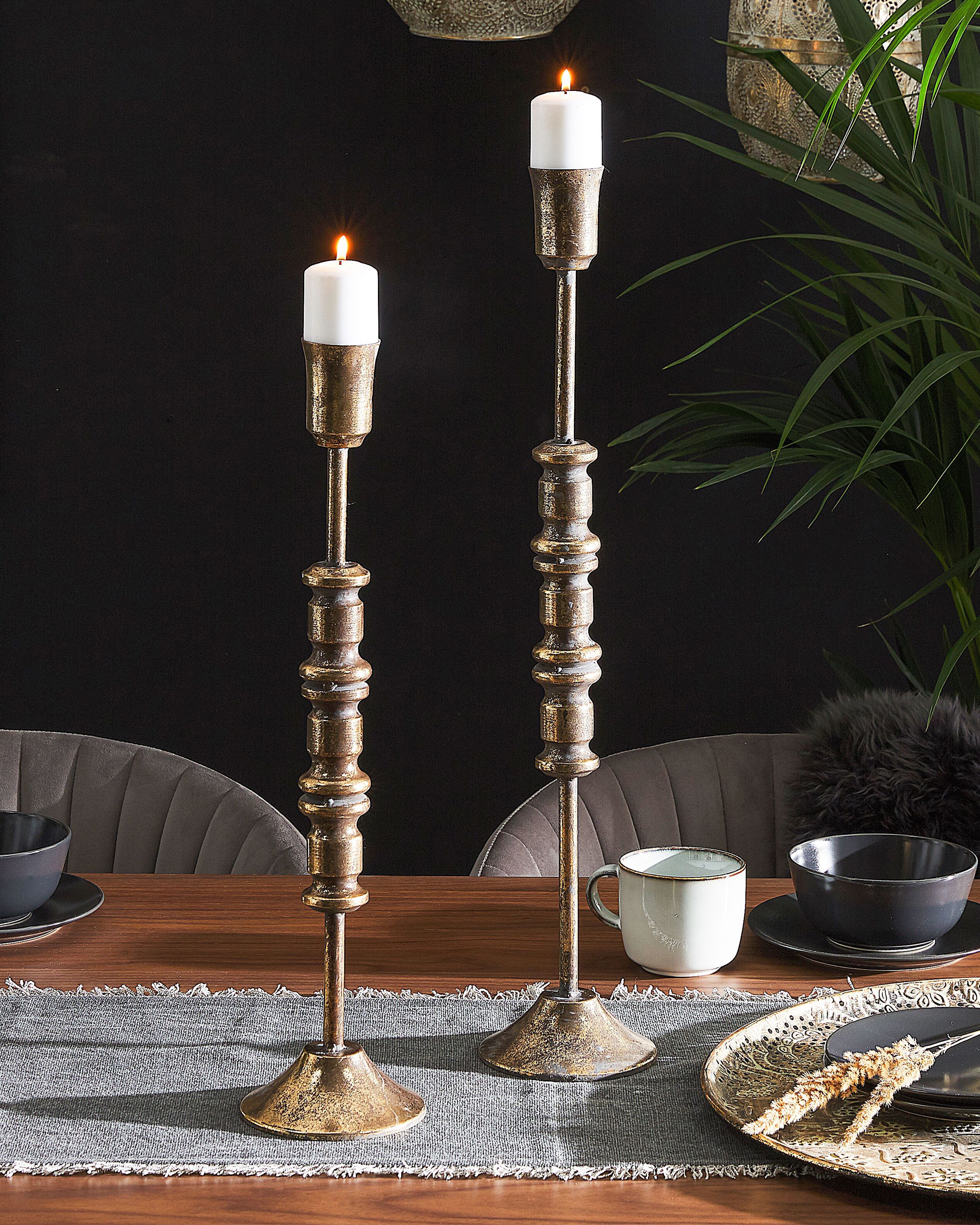 Set of 2 Candle Holders SALAMINA Metal 63/49 cm Gold
