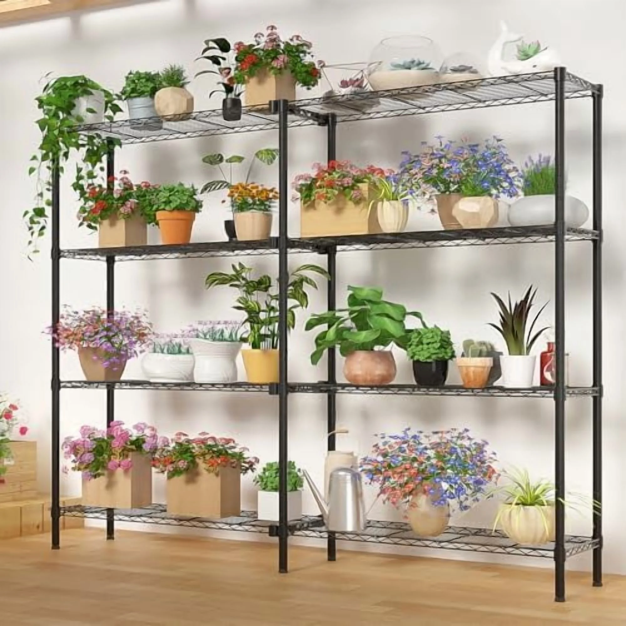 Tier Storage Shelves Standing Shelf Units NSF Wire Garage Organizer Heavy Duty Garage Shelving Unit L Shaped Clothes Rack for Corner Laundry Bathroom Kitchen Pantry Closet (Black, 4 Tire)