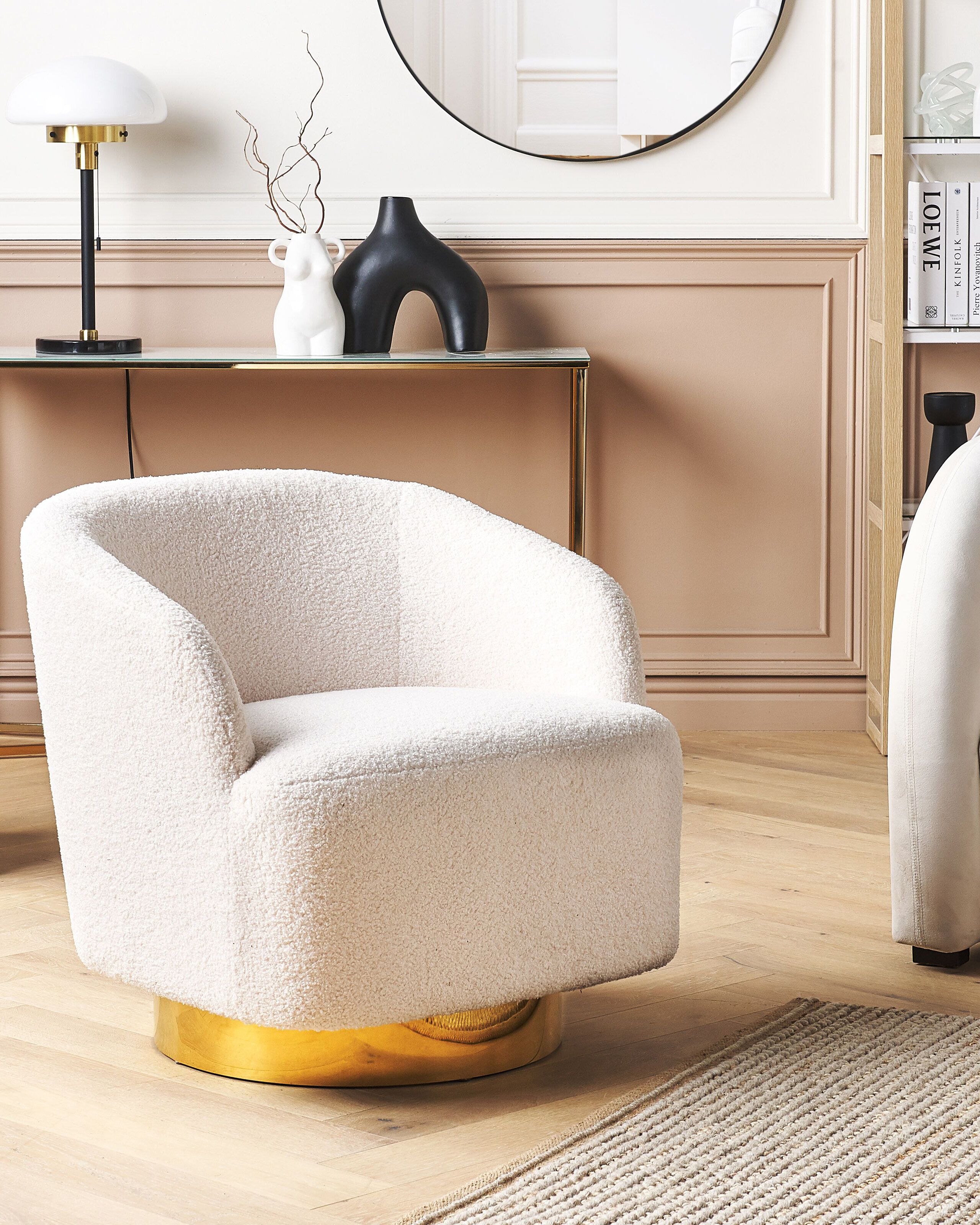 Swivel Armchair LAVIK Boucle Off-White