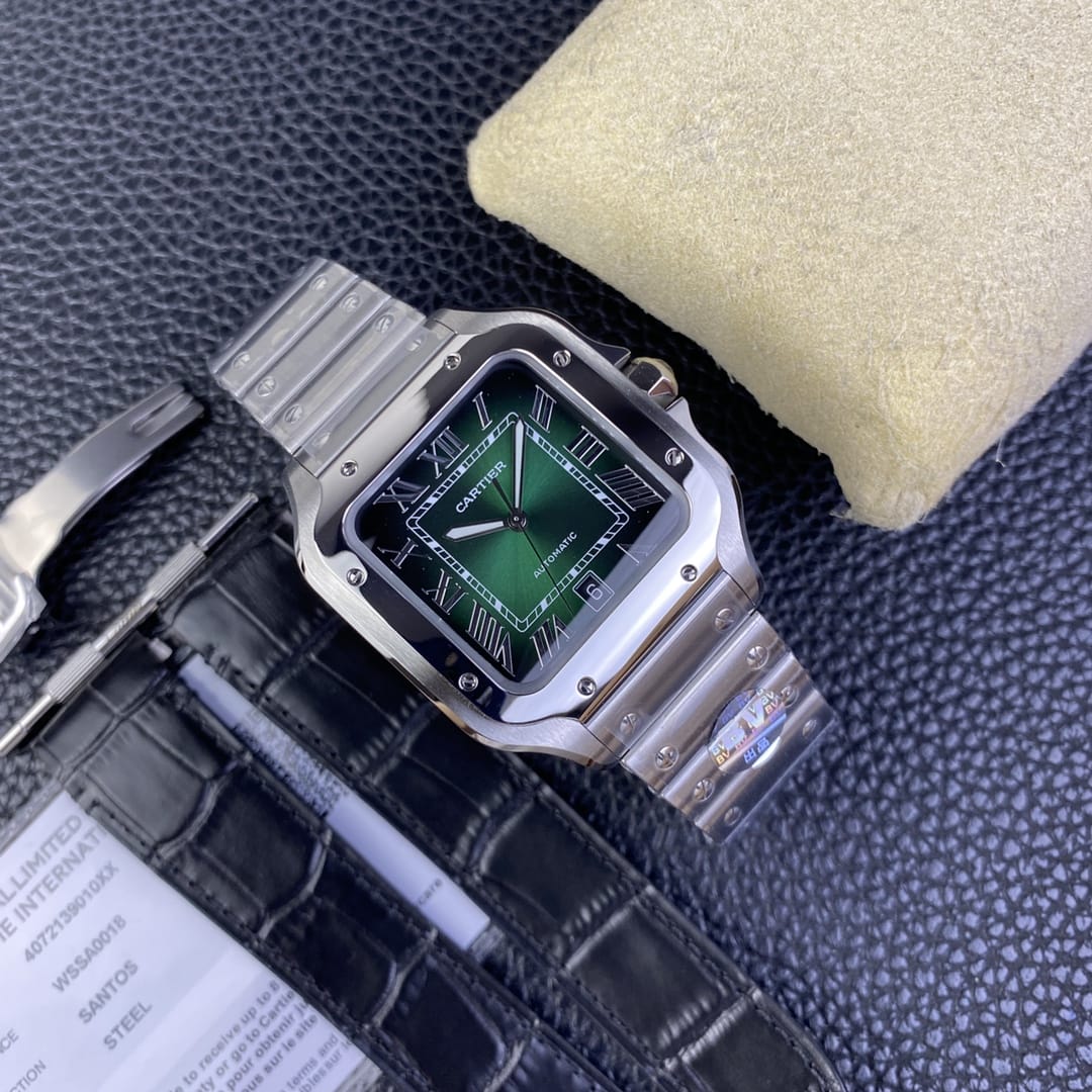 Fake Cartier Watch Santos de Cartier Large Stainless Steel Green Dial WSSA0062 BVF(1:1 replica) - Top club