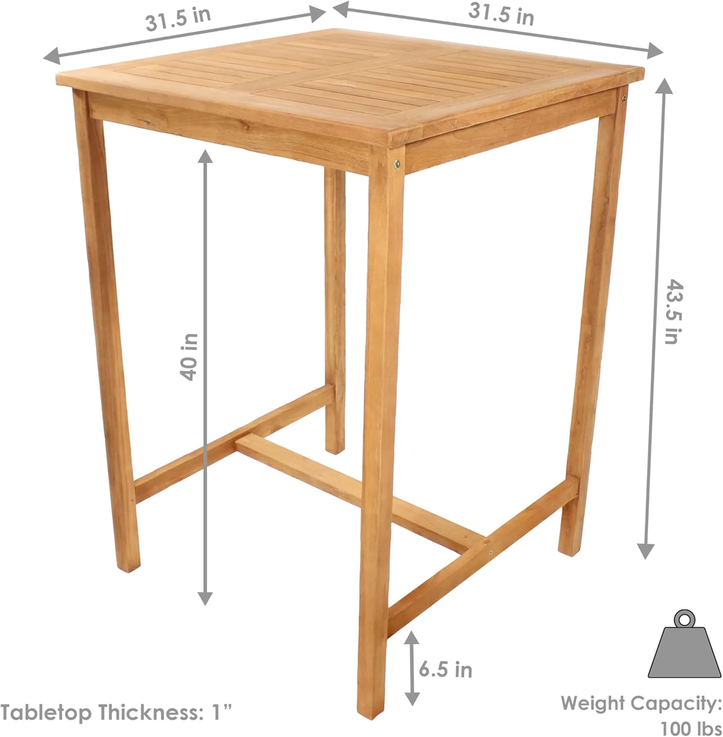 Sunnydaze Solid Teak Wood Square Patio Bar Table, 31.5in W x 31.5in D x 43.5in H - Image 3 Sunnydaze Solid Teak Wood Square Patio Bar Table, 31.5in W x 31.5in D x 43.5in H - Image 3